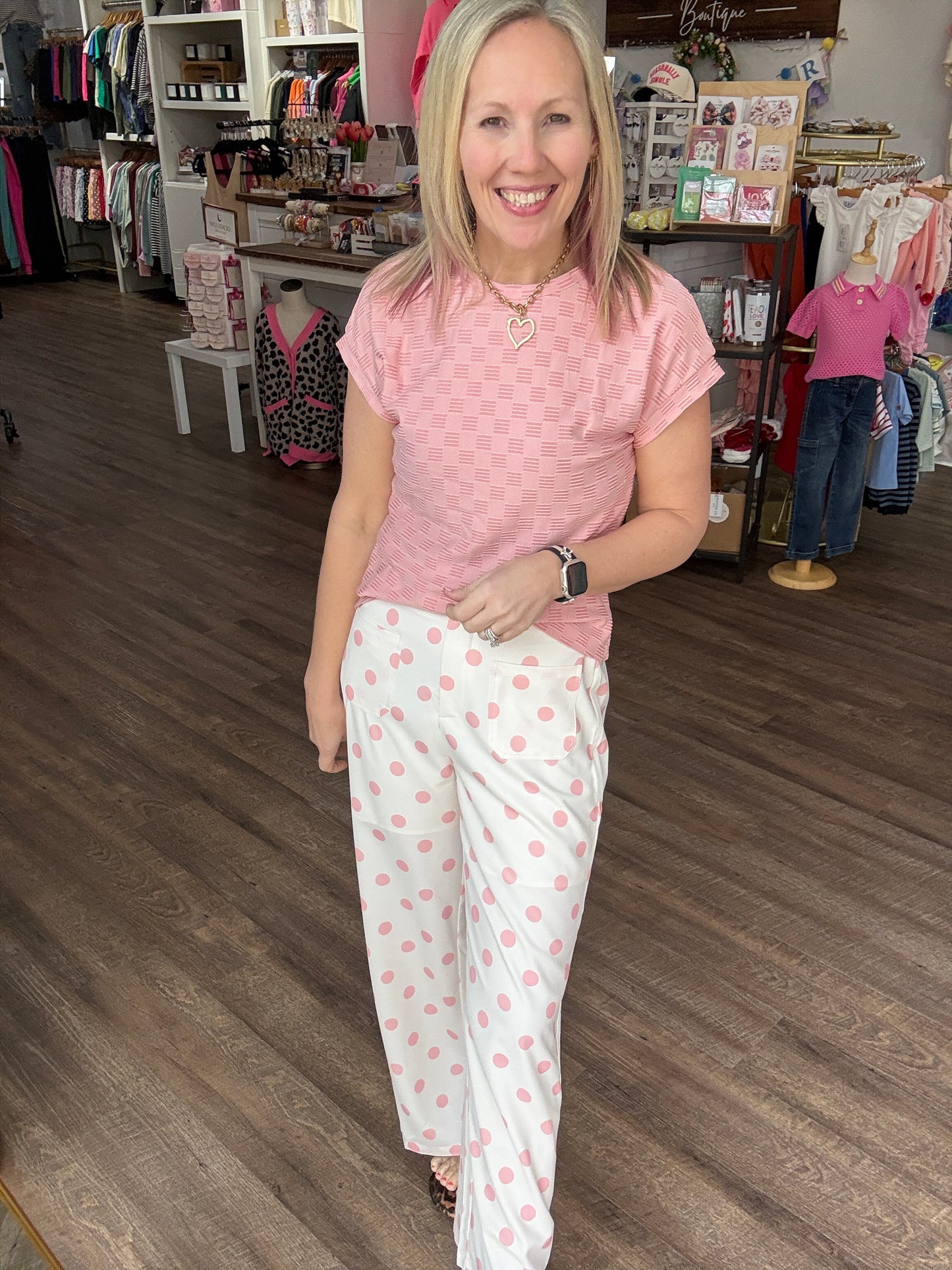 Polka Chic Trousers-Pink