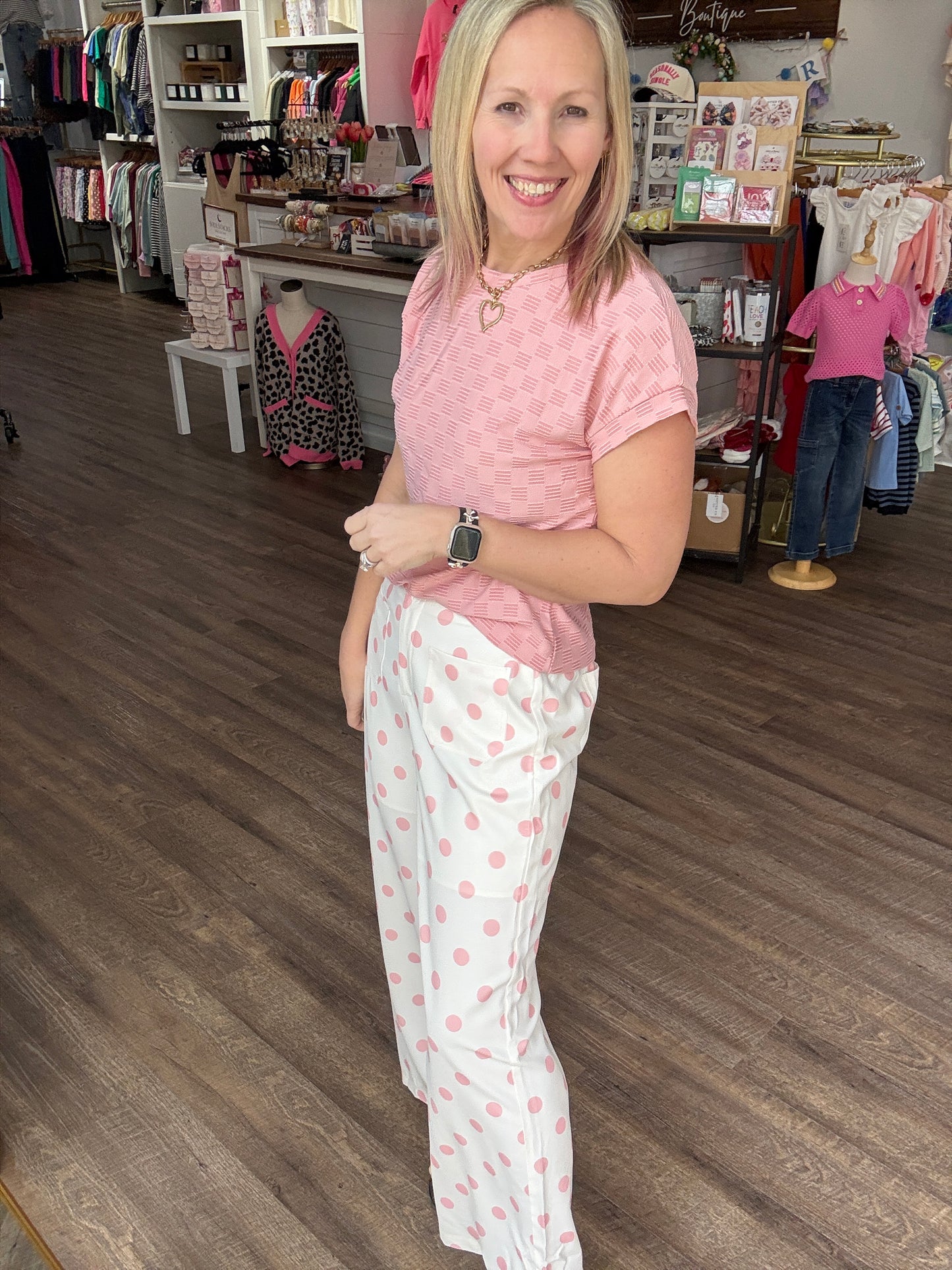 Polka Chic Trousers-Pink