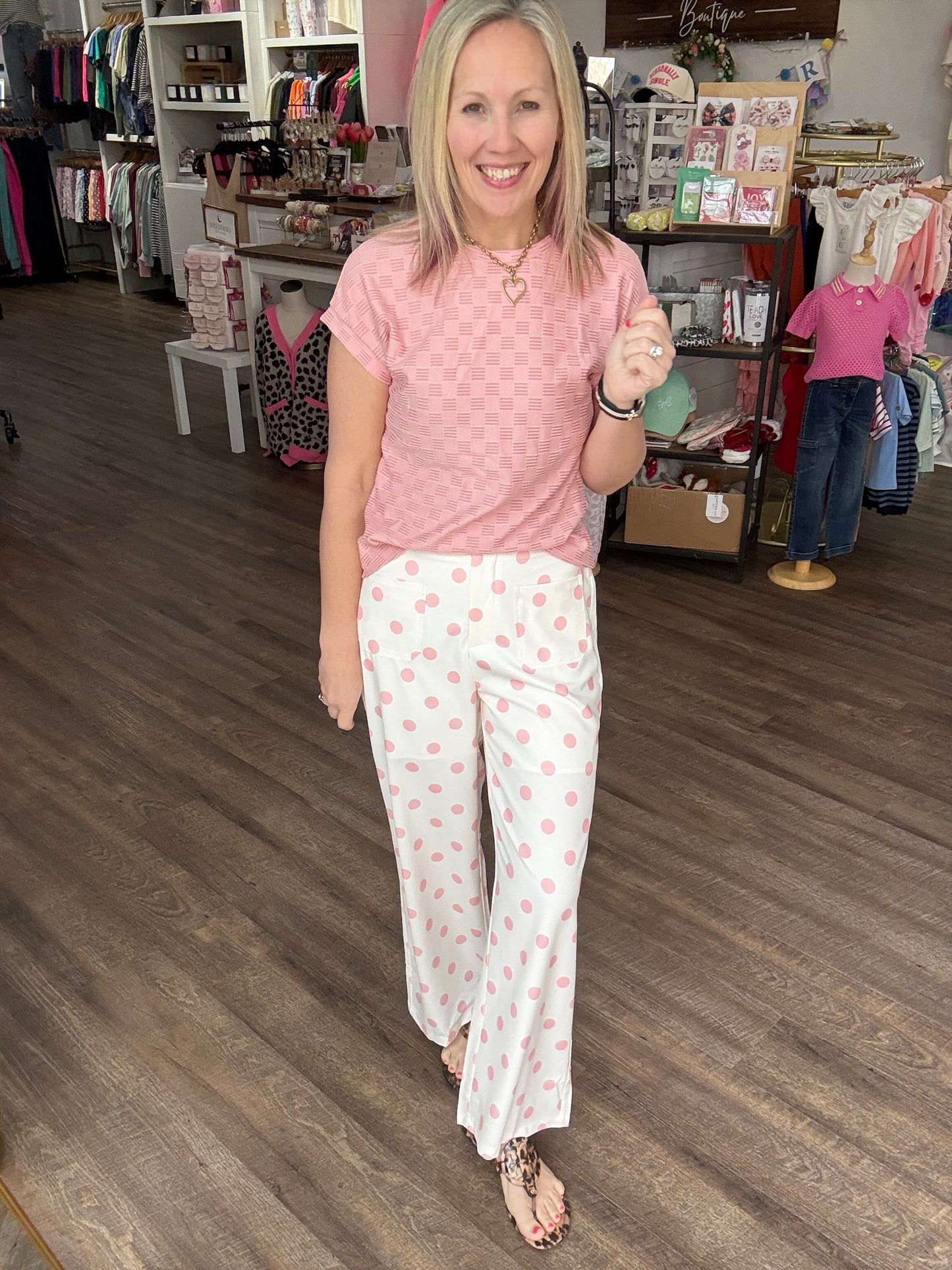Polka Chic Trousers-Pink