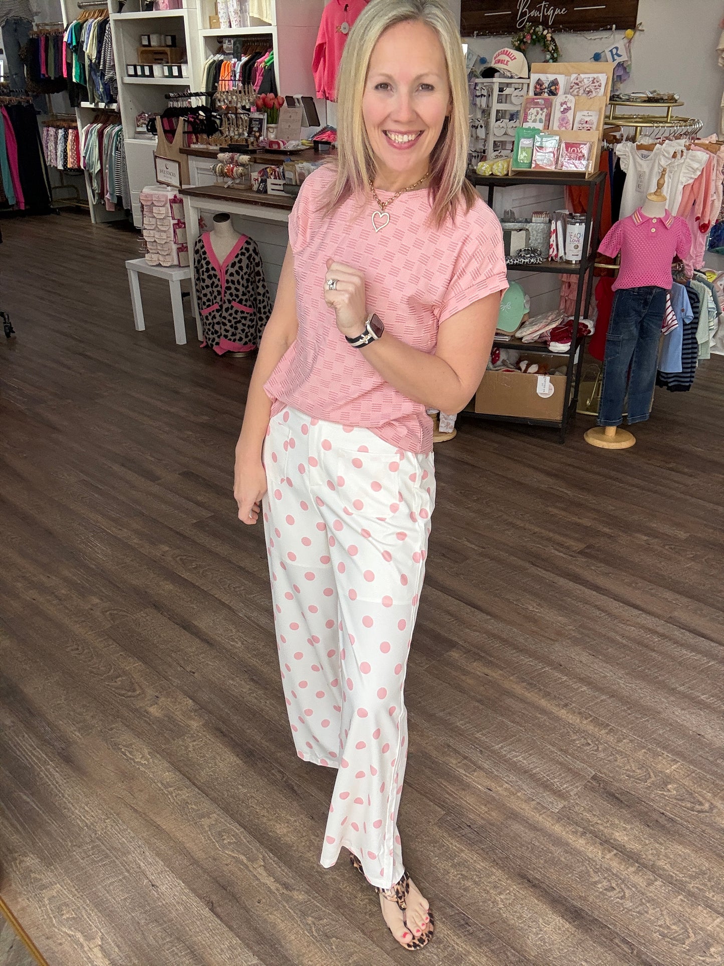 Polka Chic Trousers-Pink
