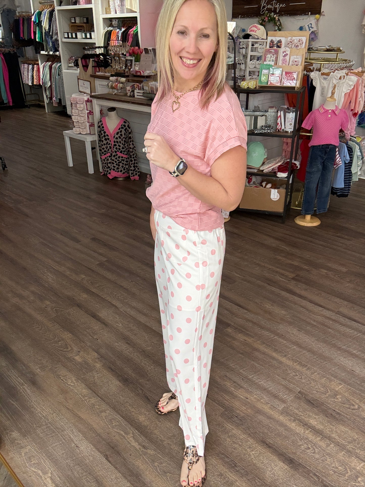 Polka Chic Trousers-Pink