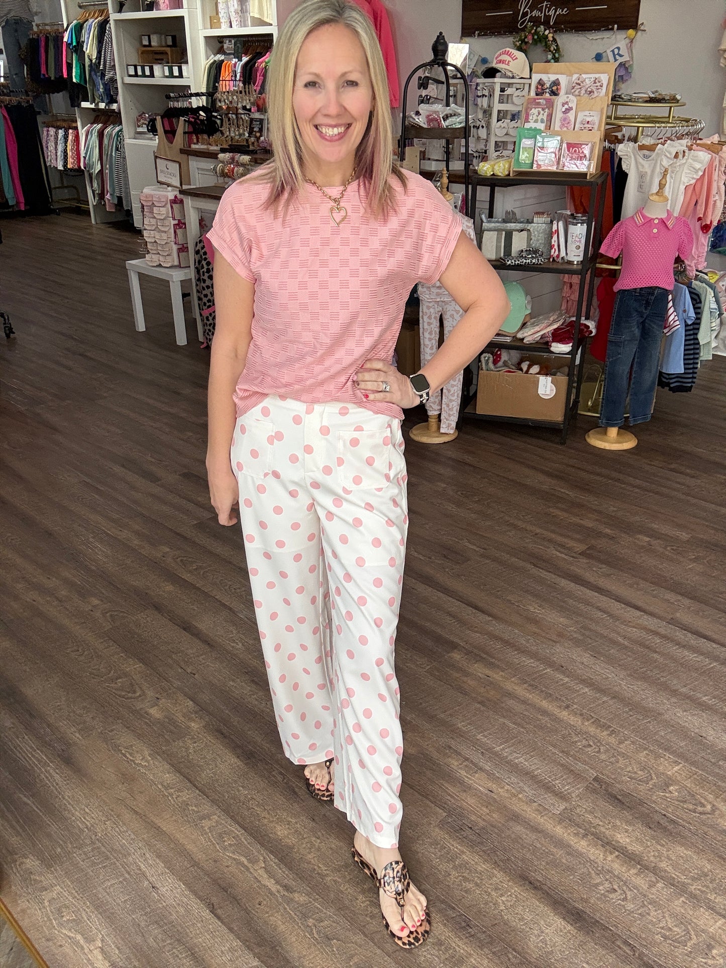 Polka Chic Trousers-Pink