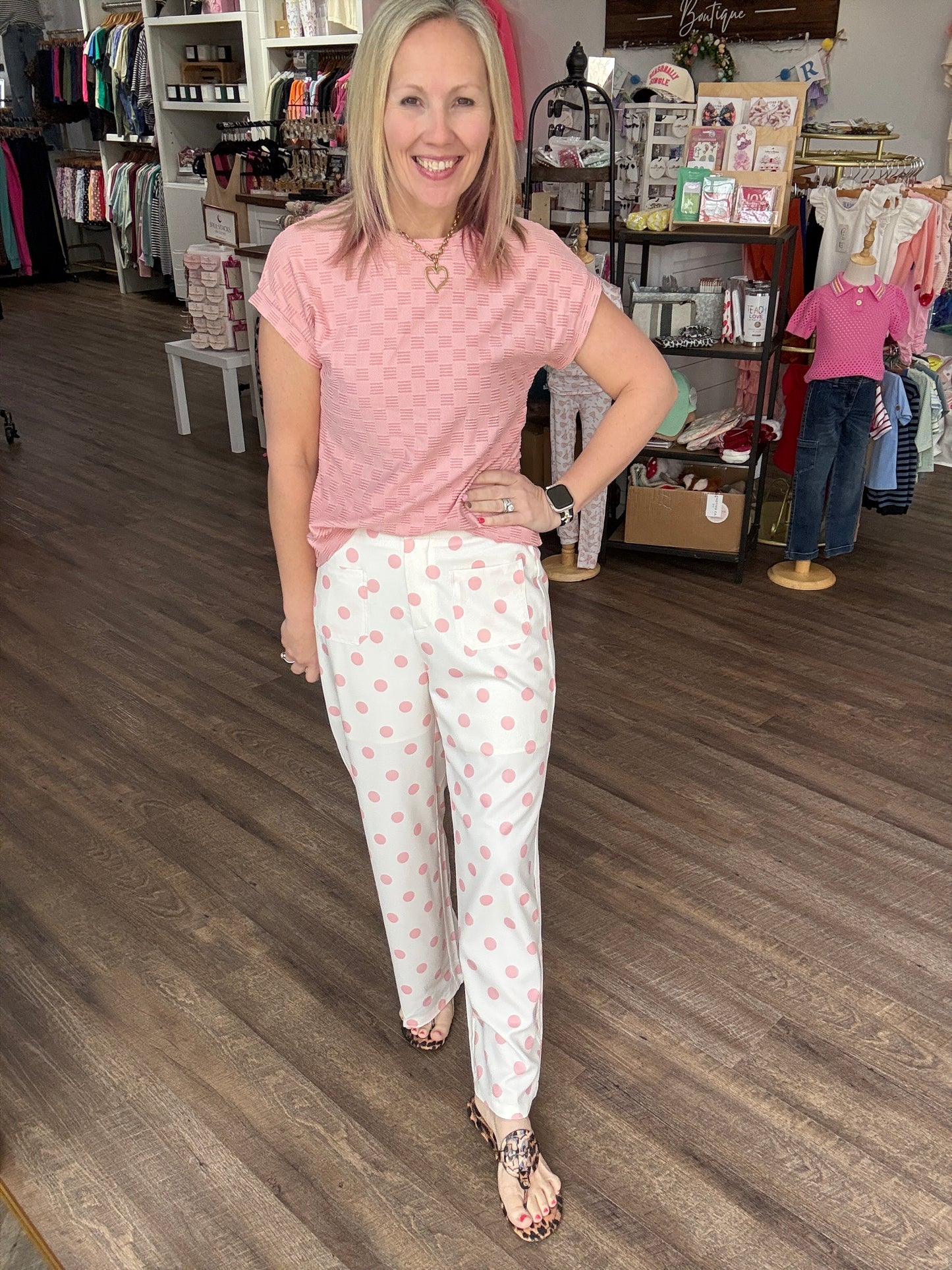 Polka Chic Trousers-Pink
