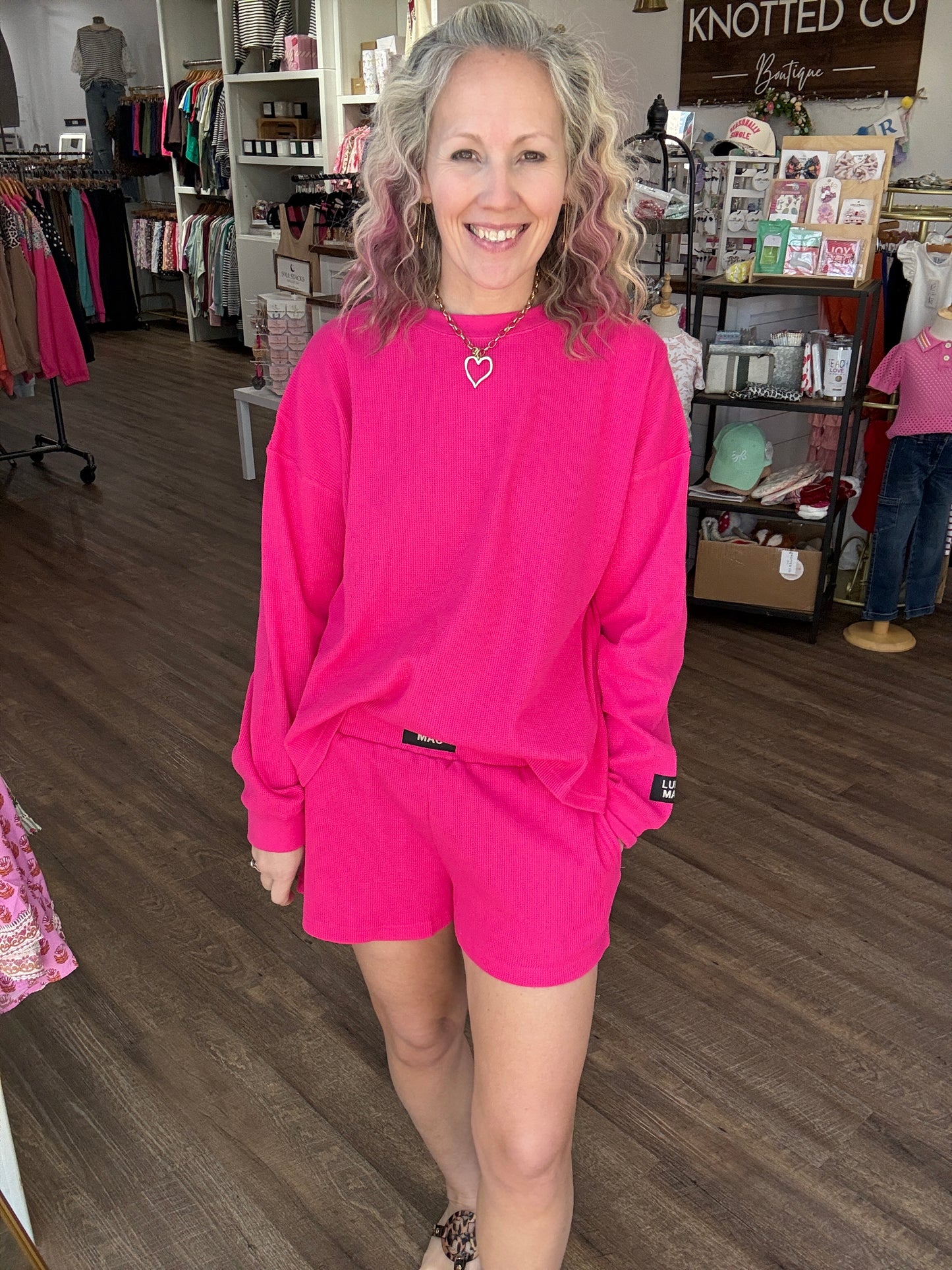 Waffle Pop Shorts- Hot Pink