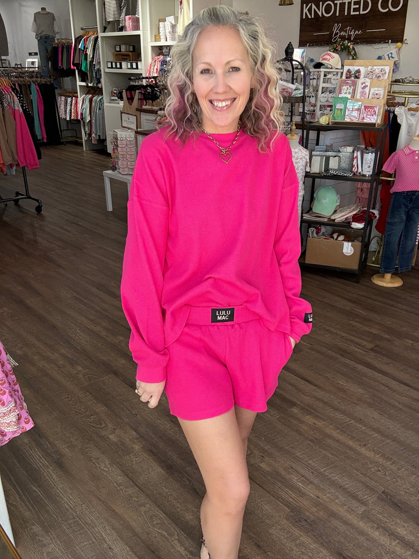 Waffle Pop Long Sleeve- Hot Pink