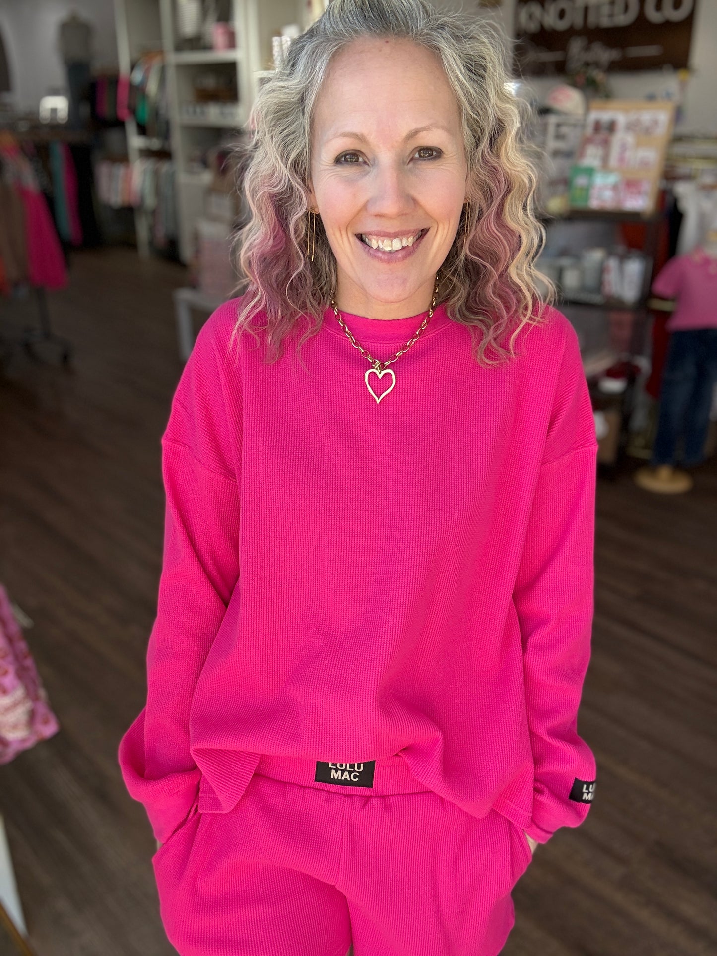 Waffle Pop Long Sleeve- Hot Pink
