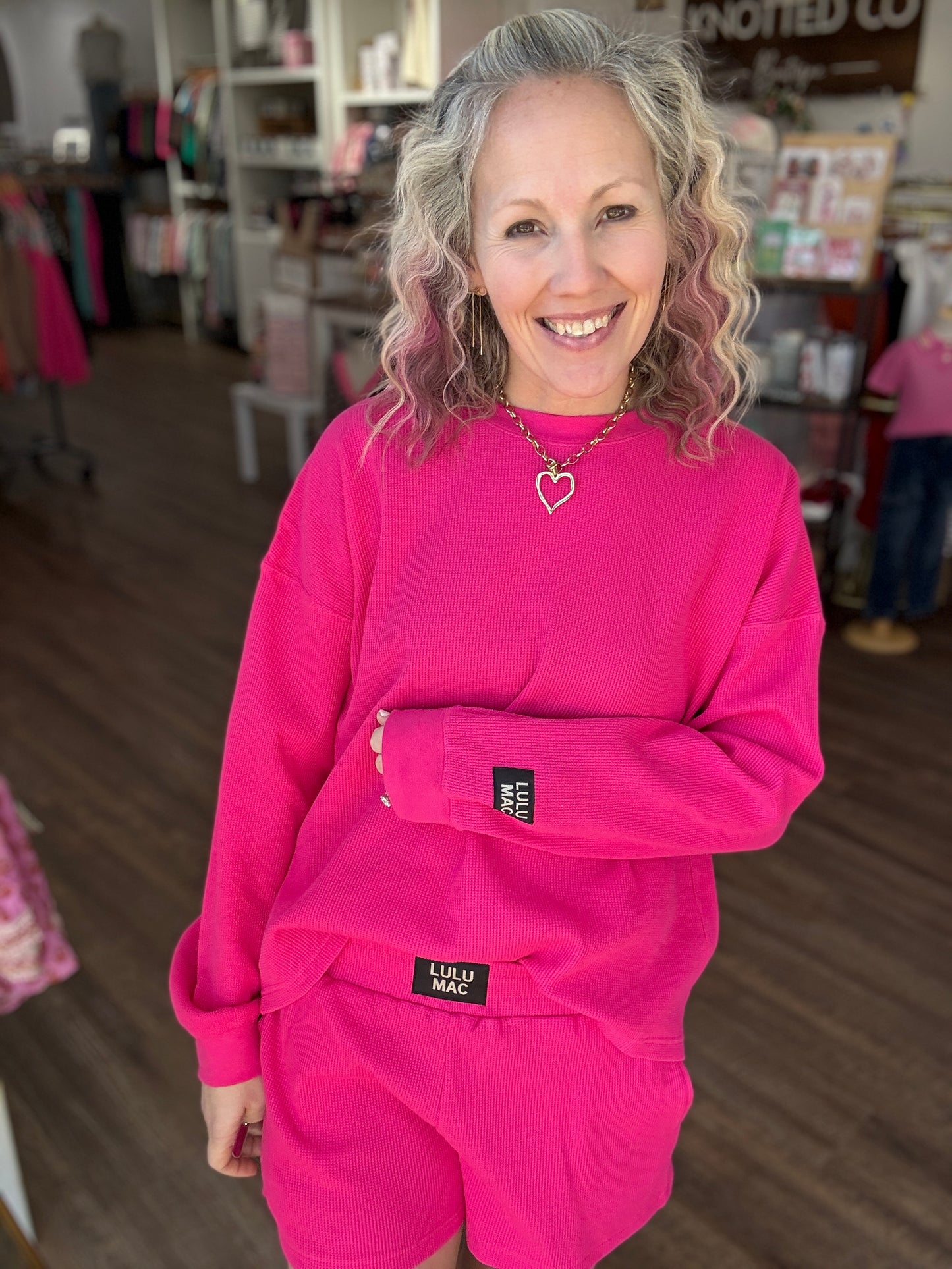 Waffle Pop Long Sleeve- Hot Pink