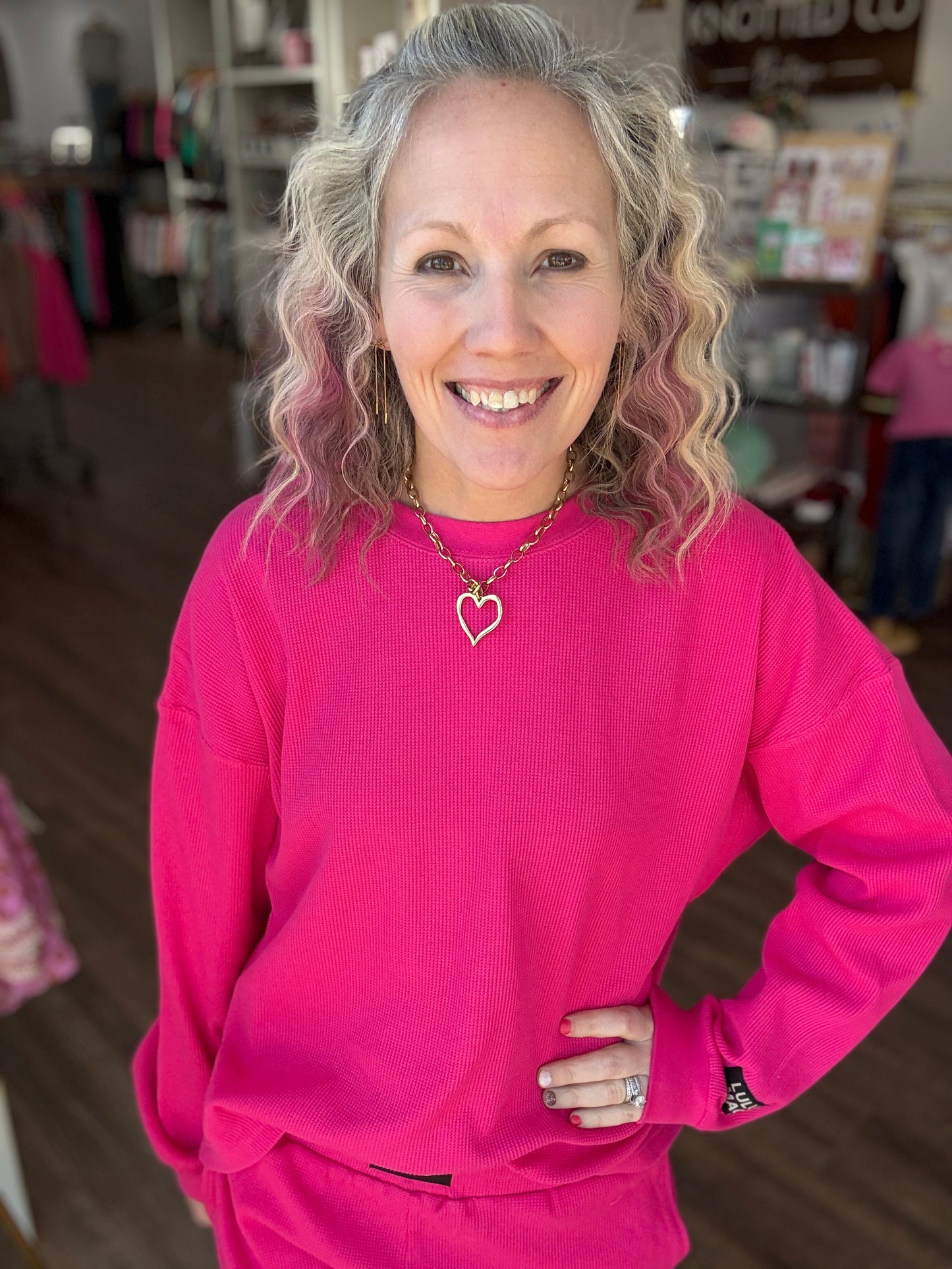 Waffle Pop Long Sleeve- Hot Pink