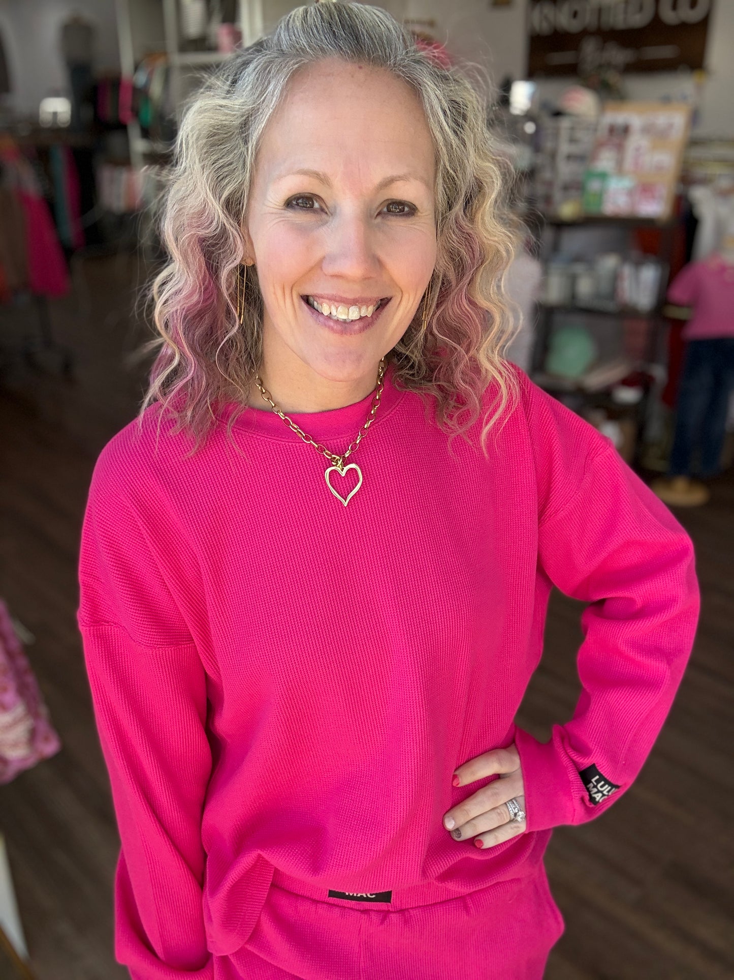 Waffle Pop Long Sleeve- Hot Pink