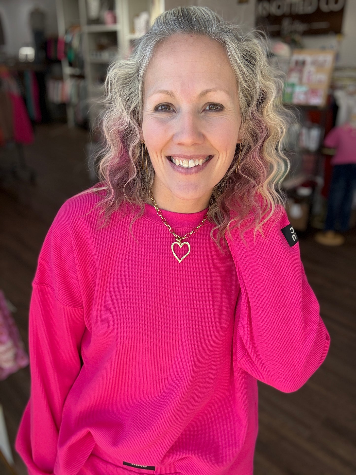 Waffle Pop Long Sleeve- Hot Pink
