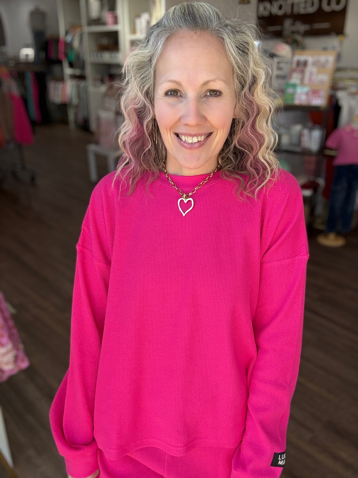 Waffle Pop Long Sleeve- Hot Pink