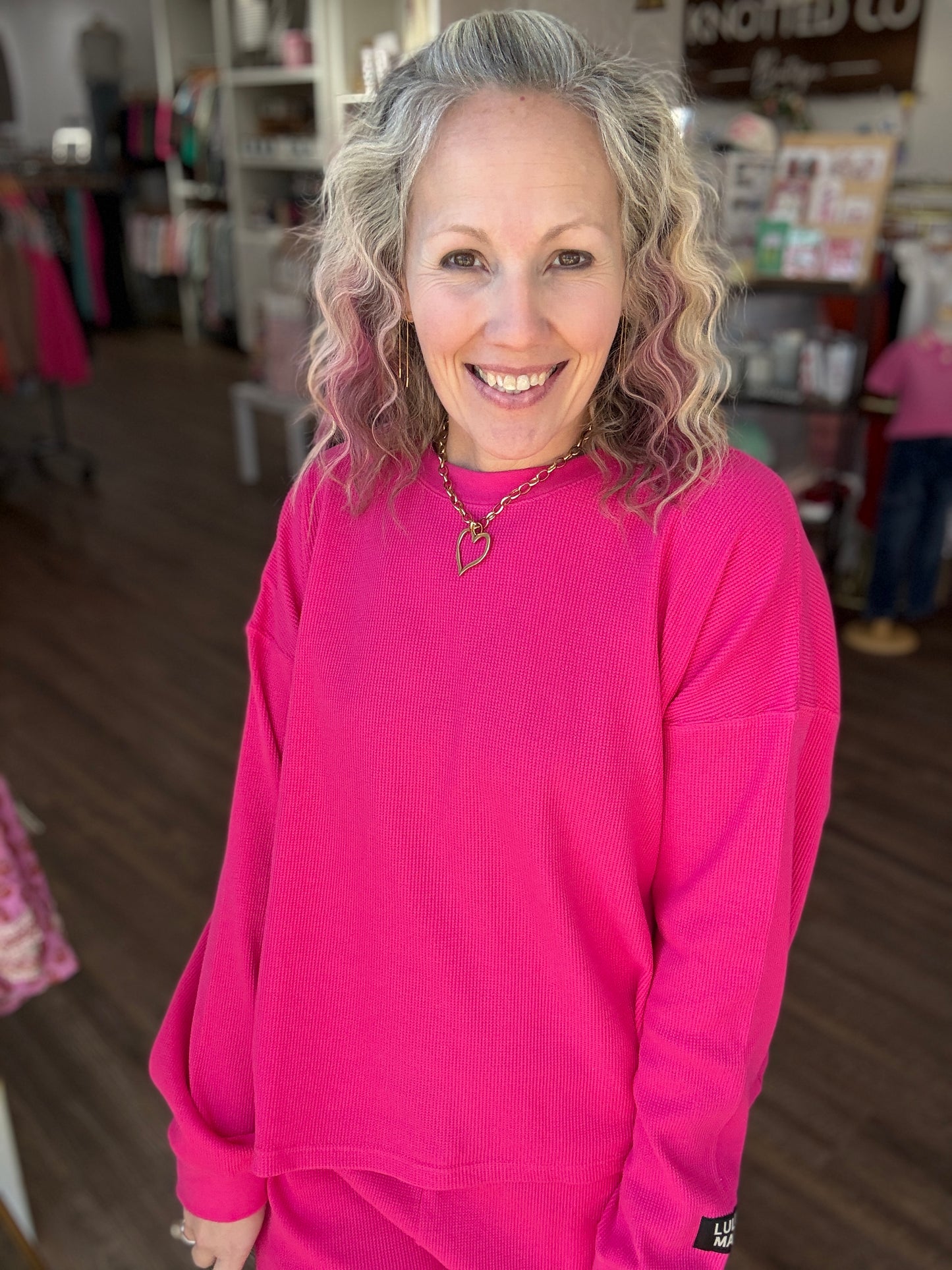 Waffle Pop Long Sleeve- Hot Pink