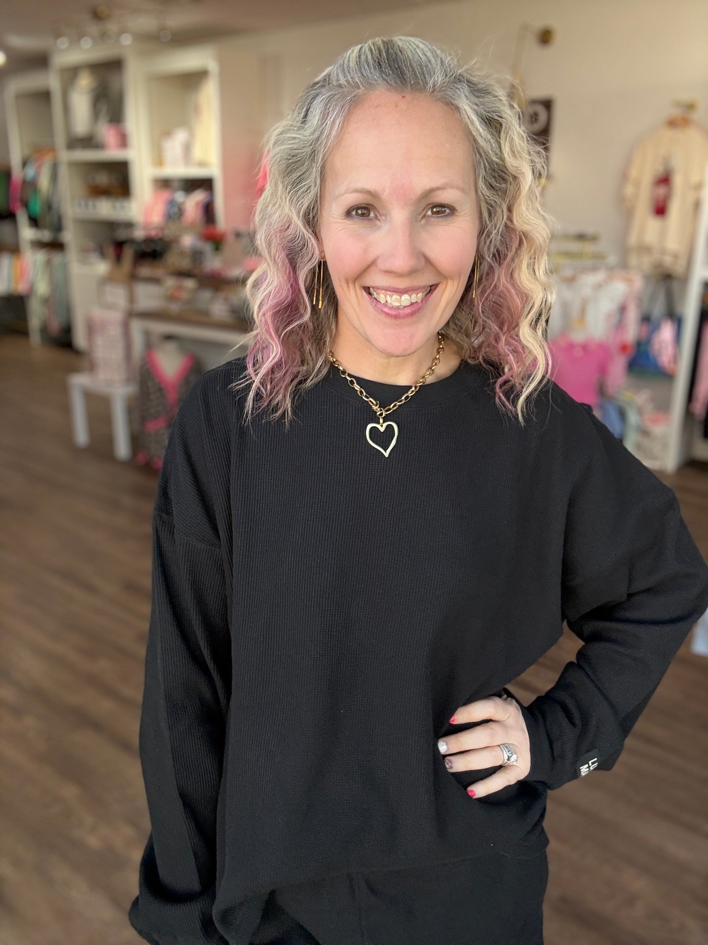 Waffle Pop Long Sleeve- Black