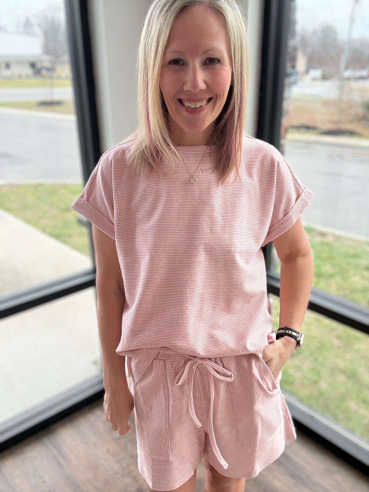 Laid Back Stripe Set- Pink