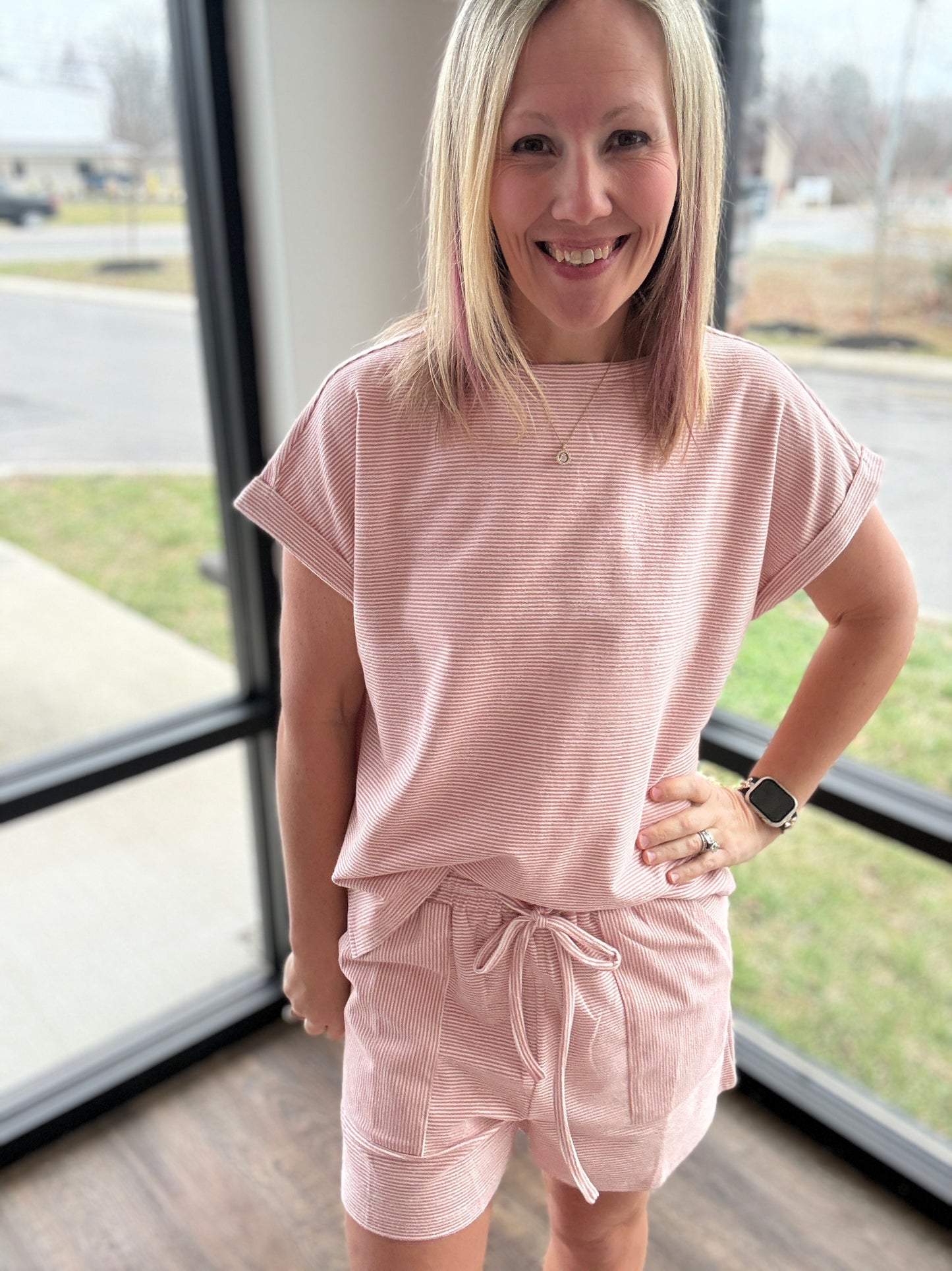 Laid Back Stripe Set- Pink