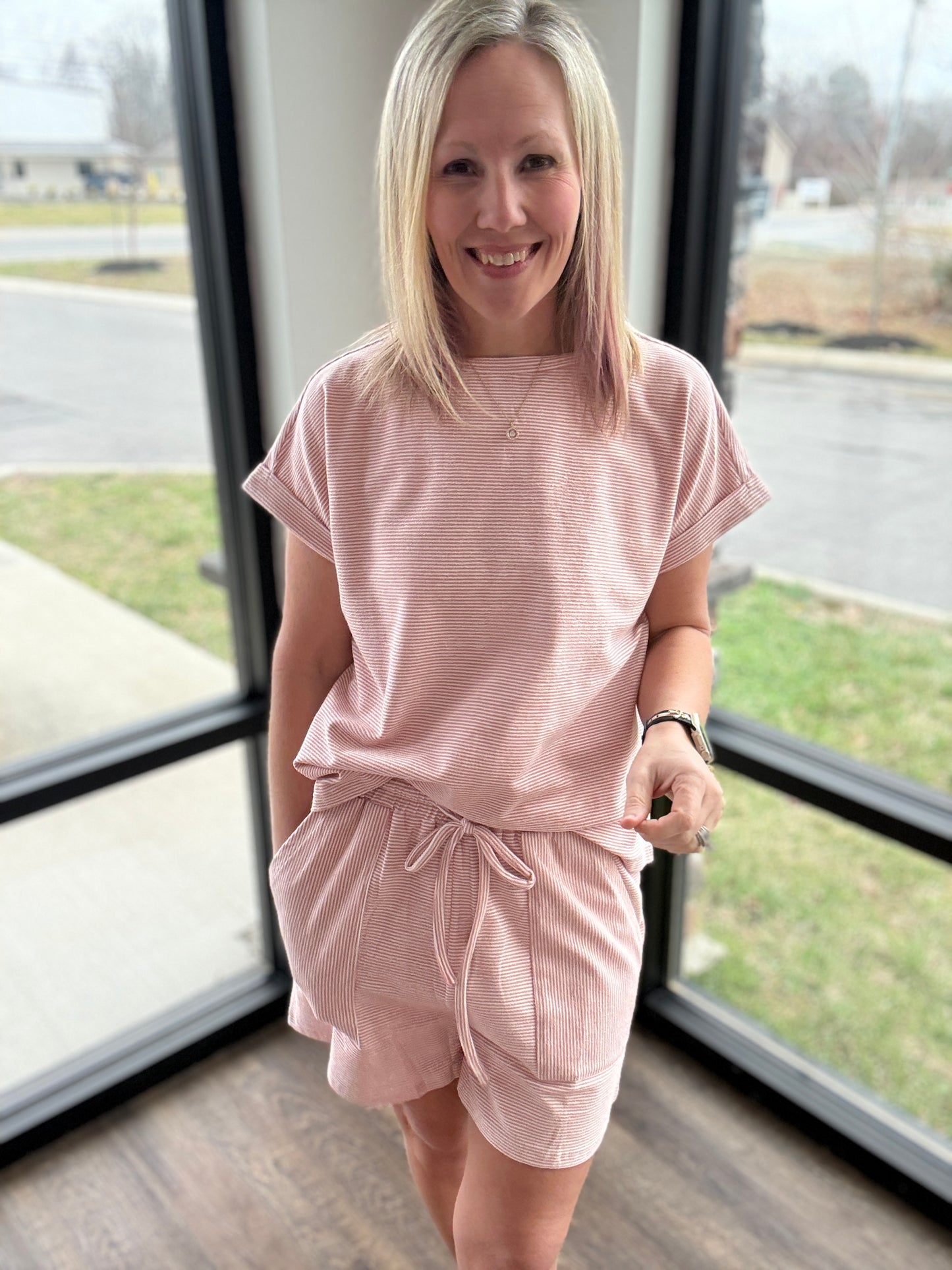 Laid Back Stripe Set- Pink