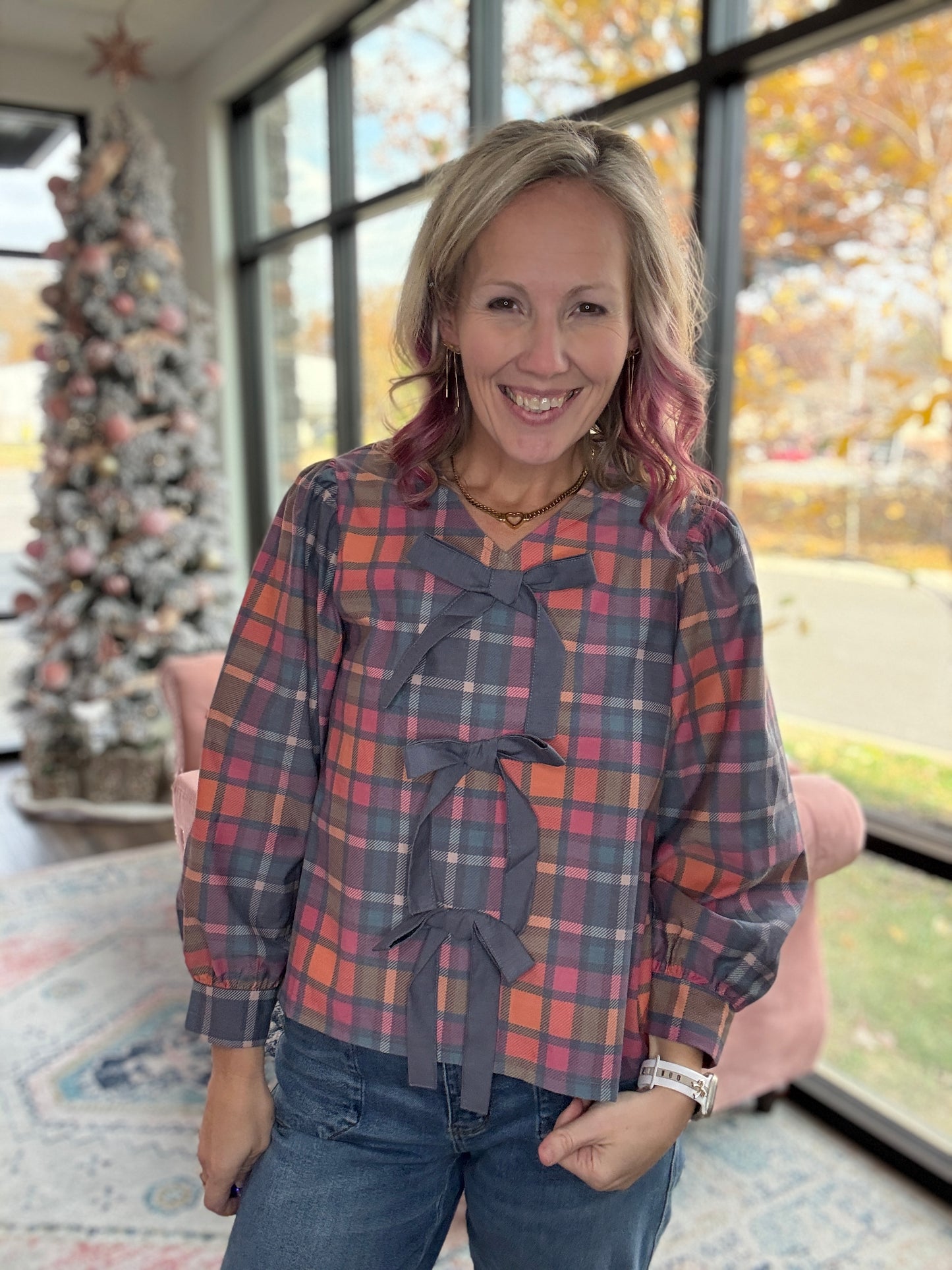 Plaid & Pretty Bow Top