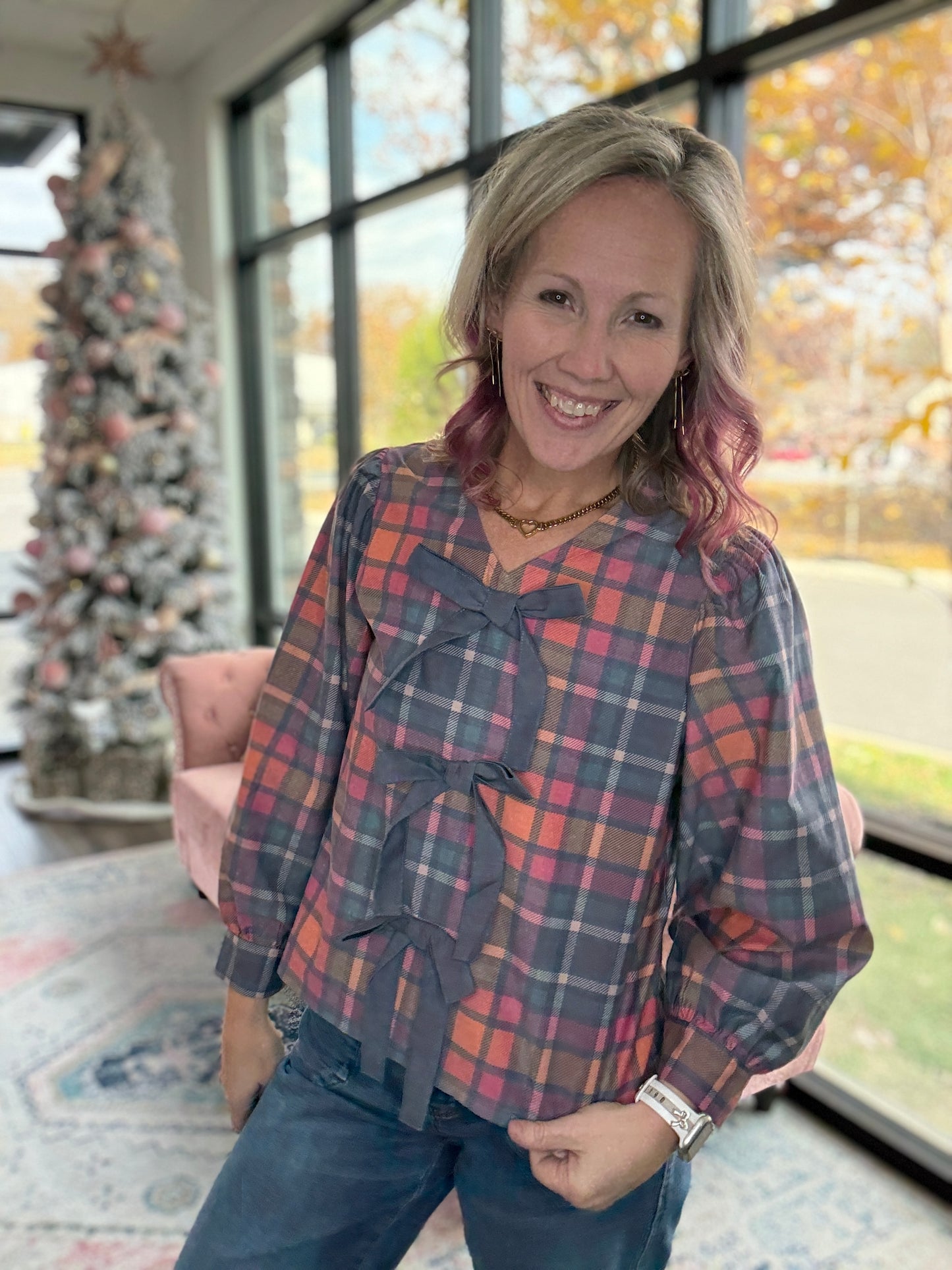 Plaid & Pretty Bow Top