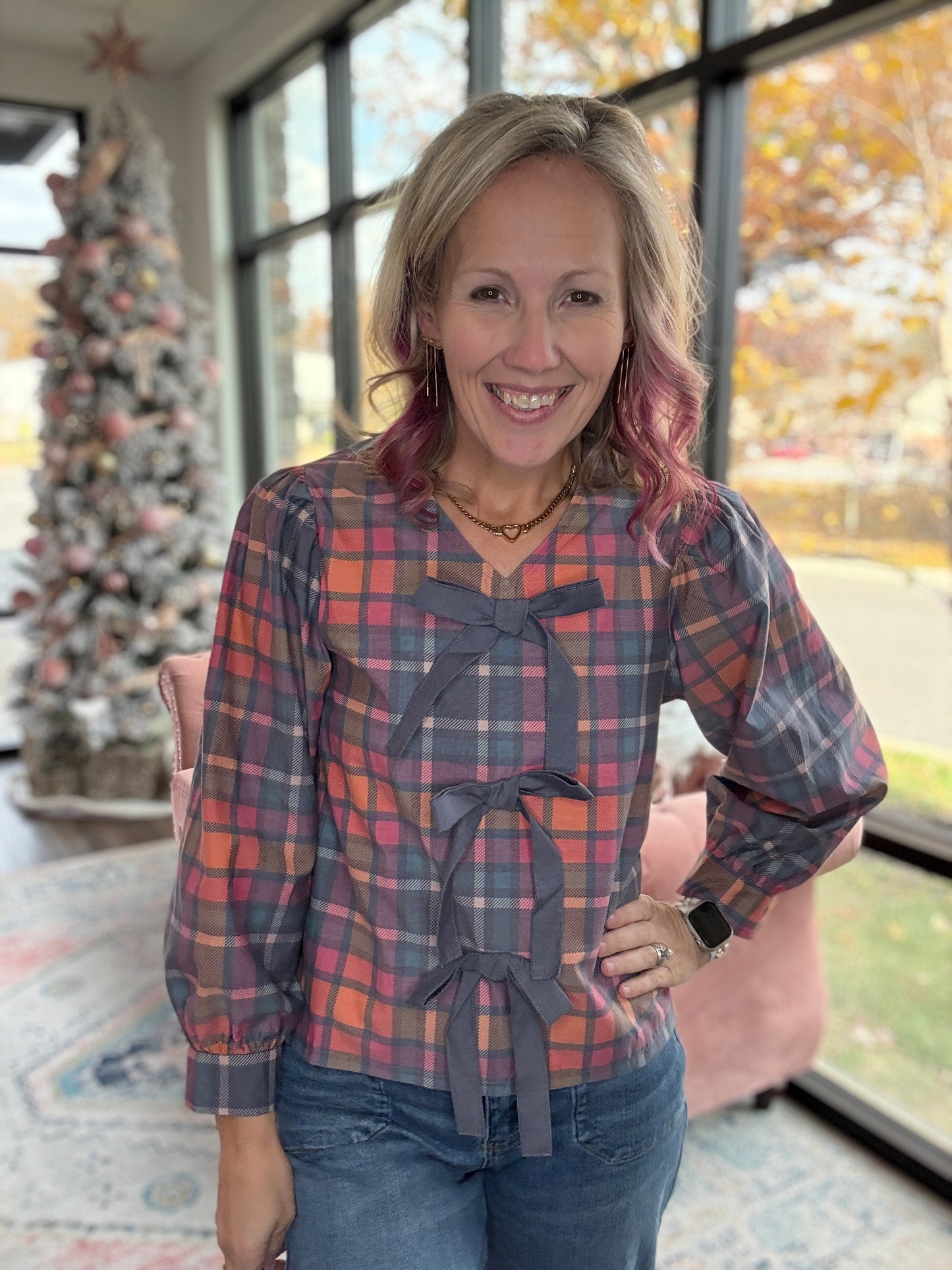 Plaid & Pretty Bow Top