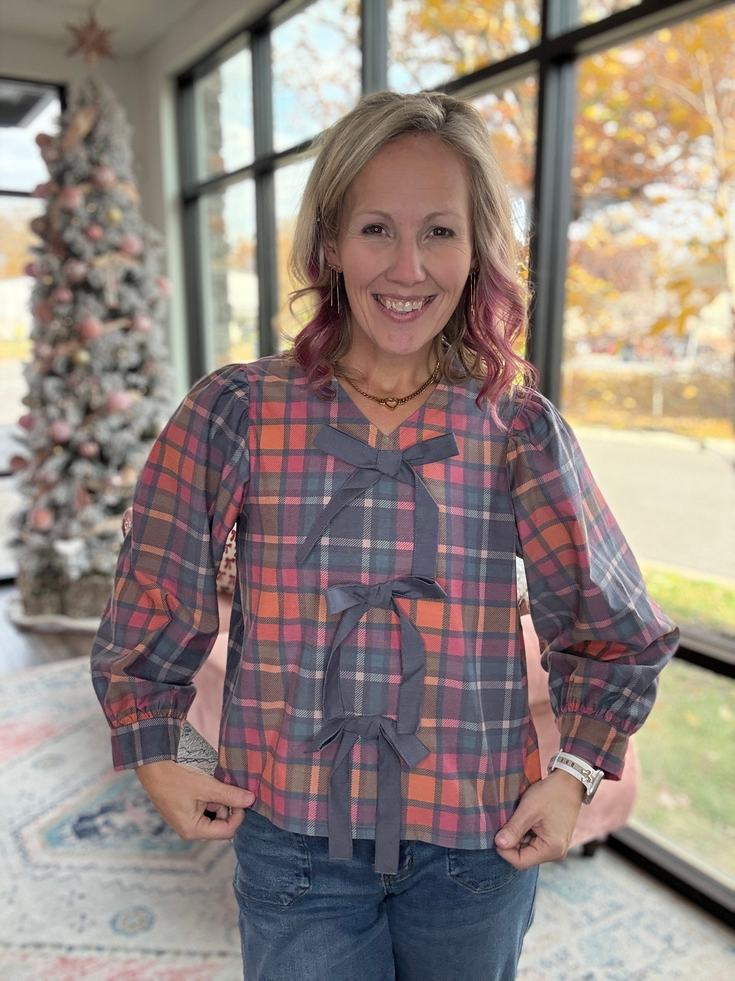 Plaid & Pretty Bow Top