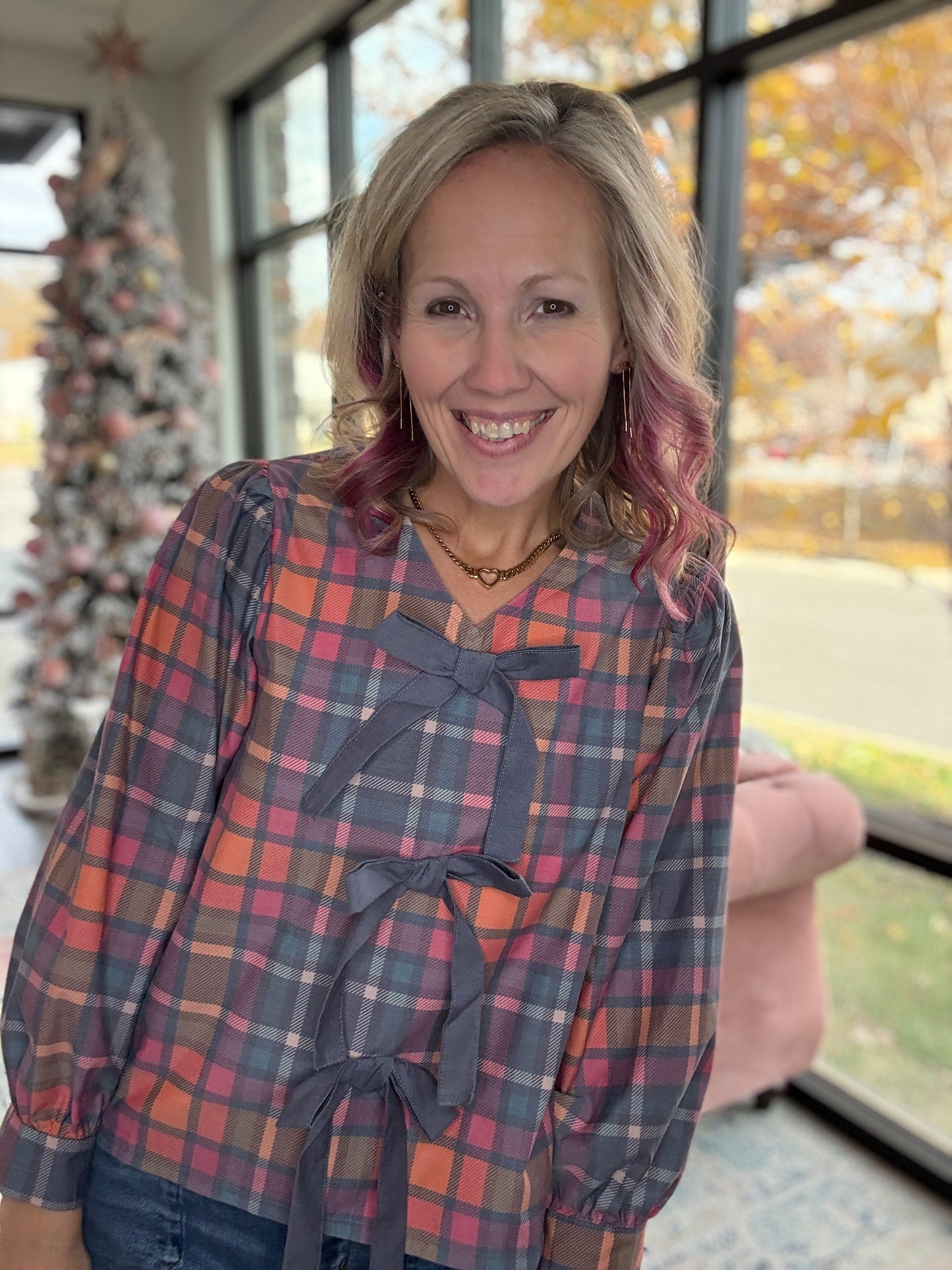Plaid & Pretty Bow Top
