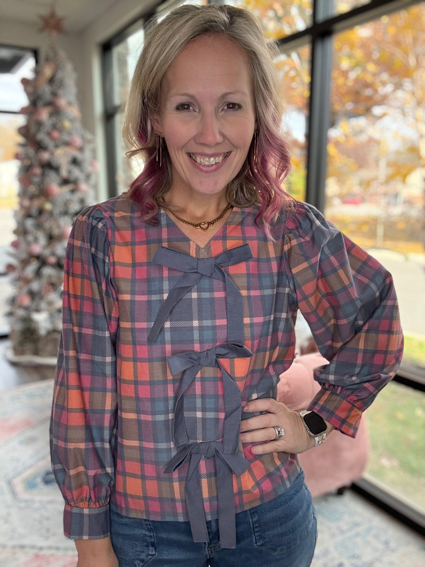 Plaid & Pretty Bow Top