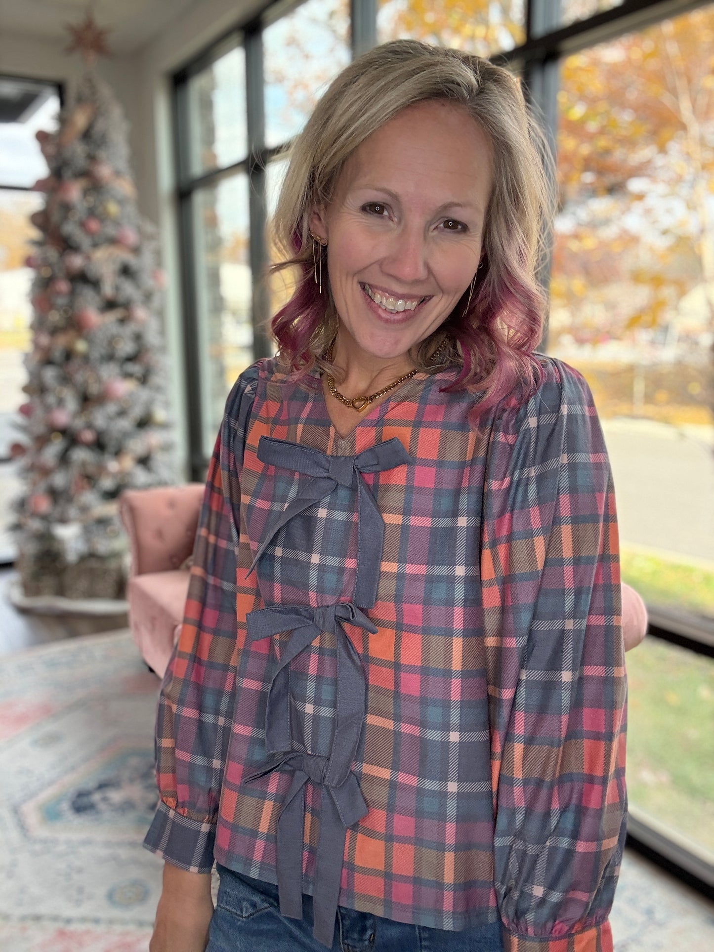 Plaid & Pretty Bow Top