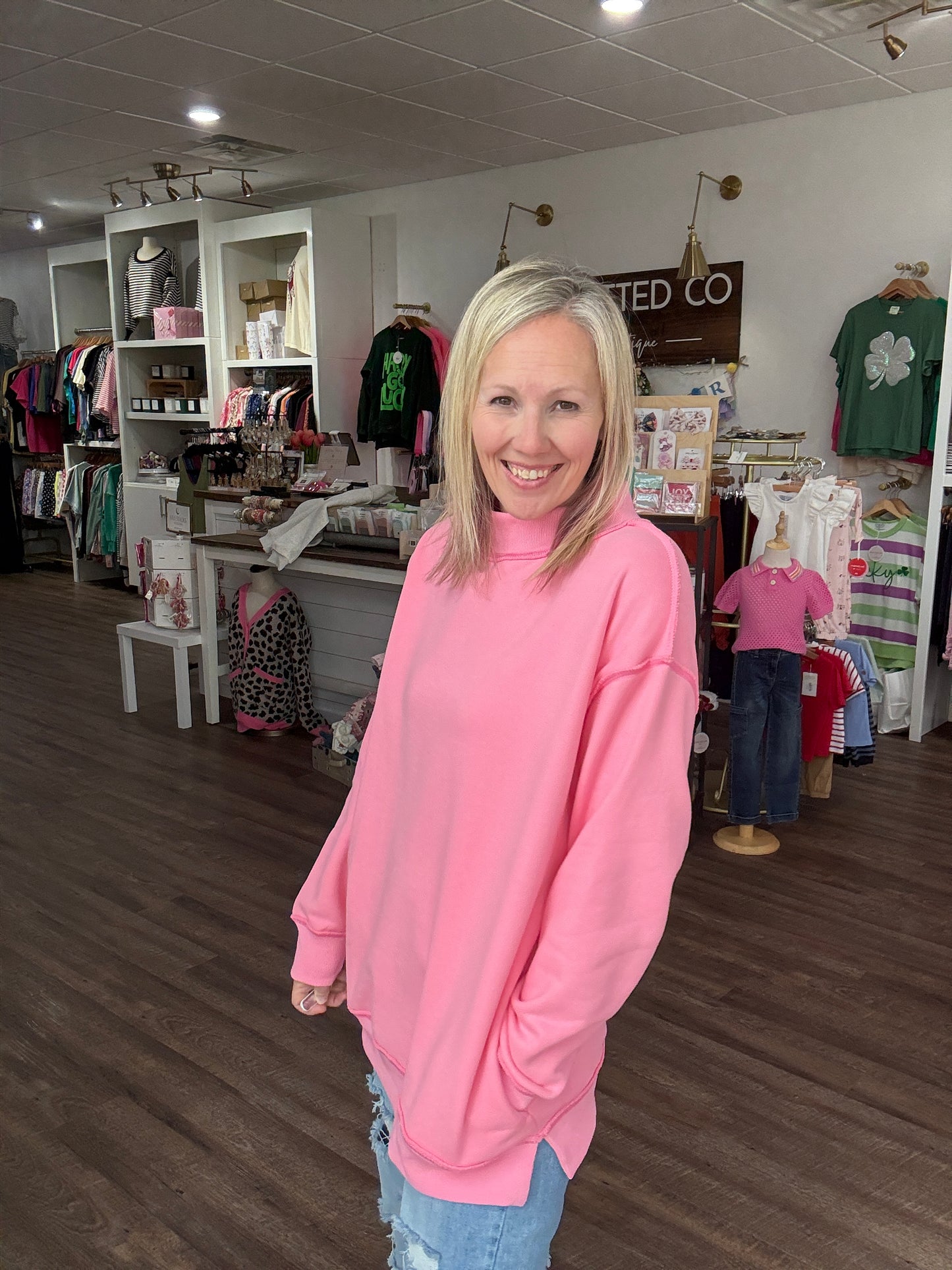 Spring Fling Mock Neck- Pink