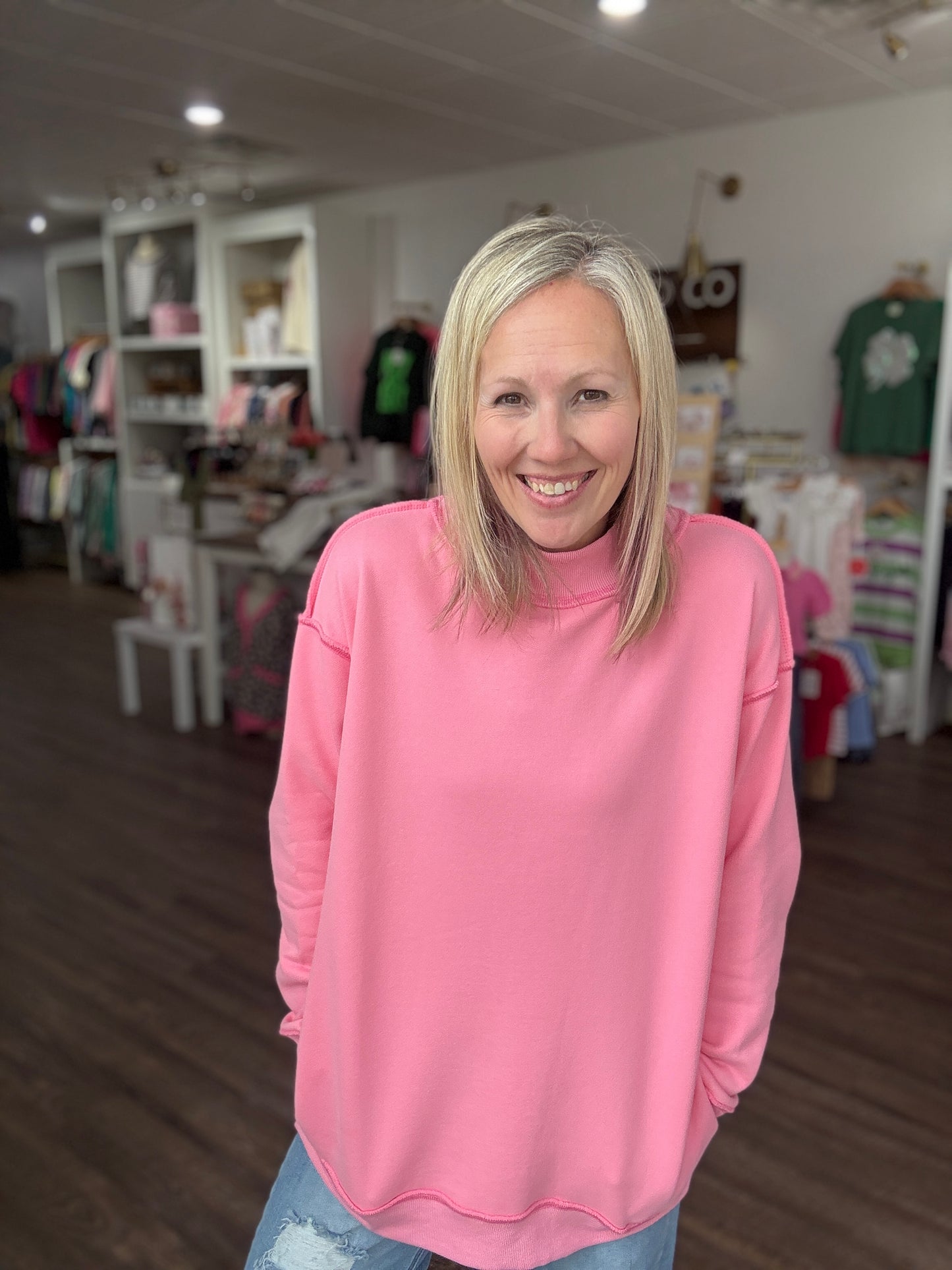 Spring Fling Mock Neck- Pink