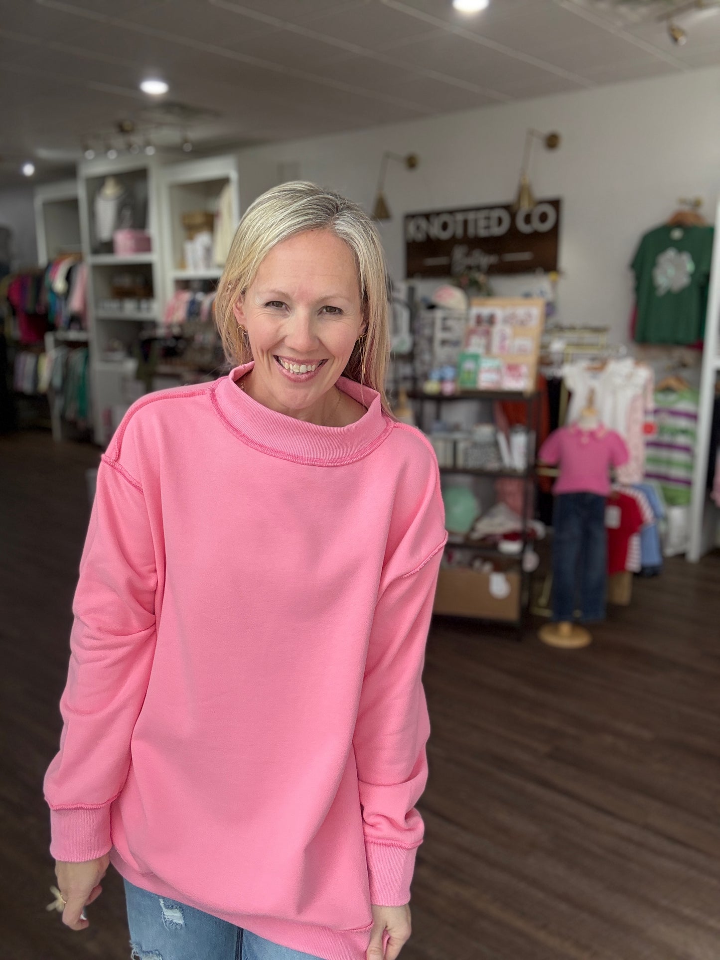 Spring Fling Mock Neck- Pink