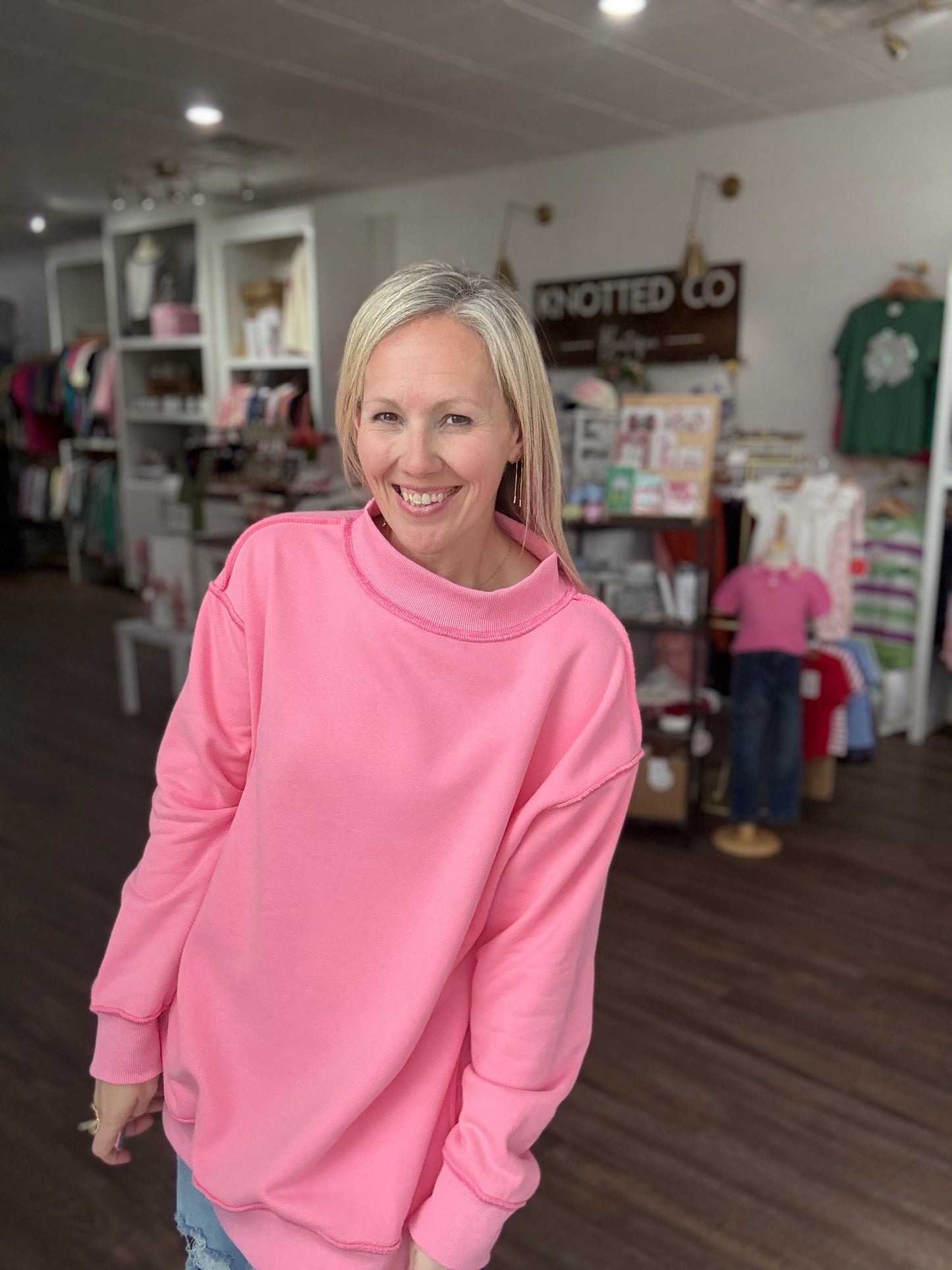 Spring Fling Mock Neck- Pink