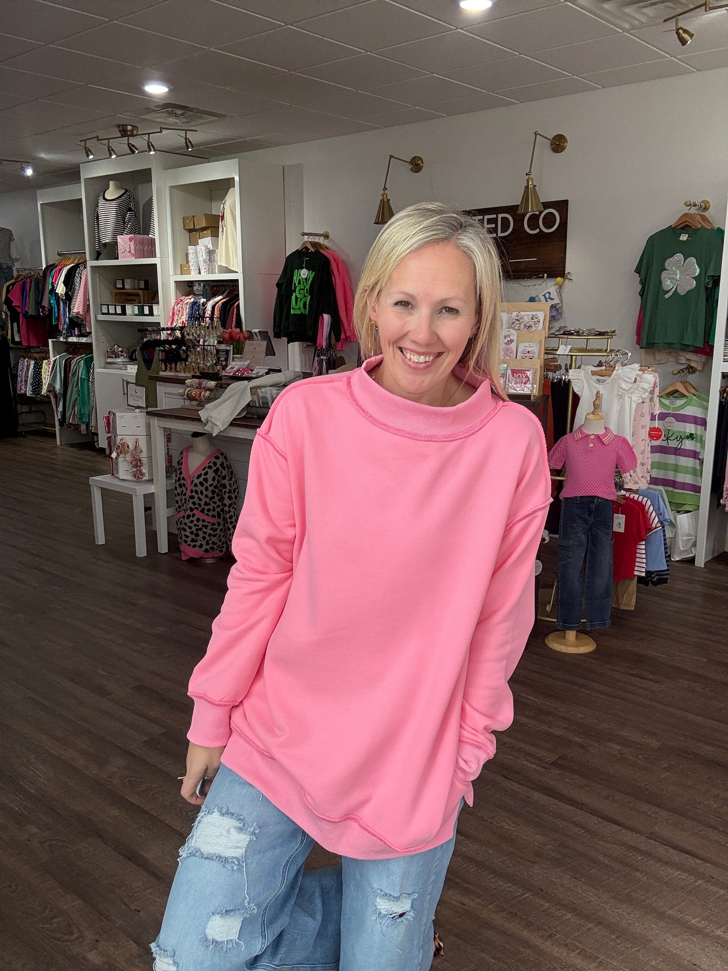 Spring Fling Mock Neck- Pink