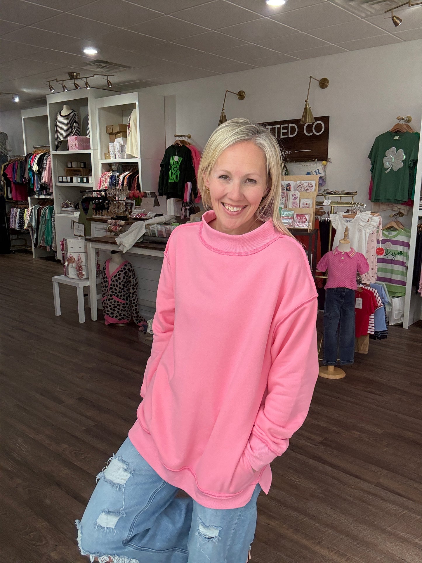 Spring Fling Mock Neck- Pink