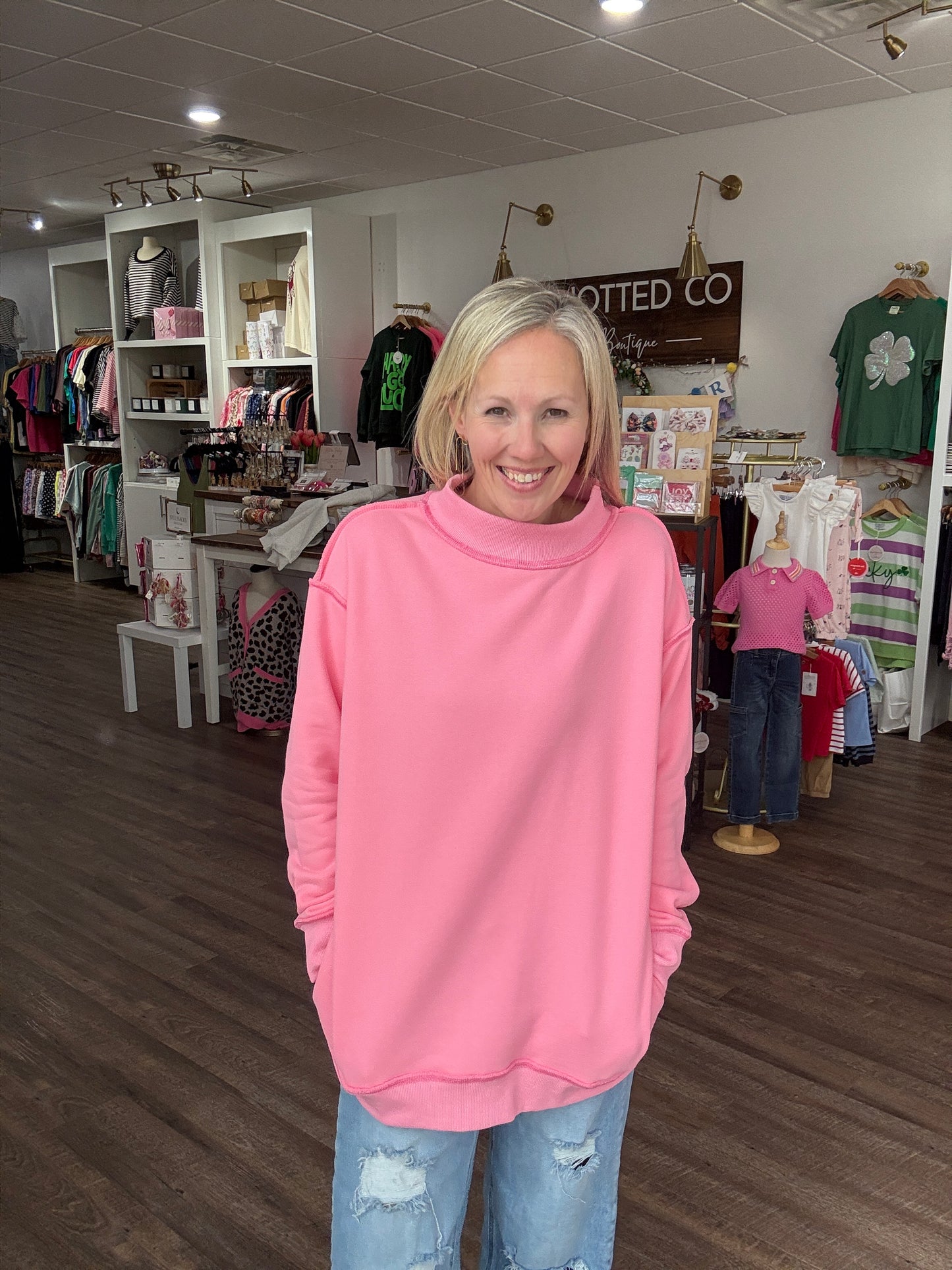 Spring Fling Mock Neck- Pink