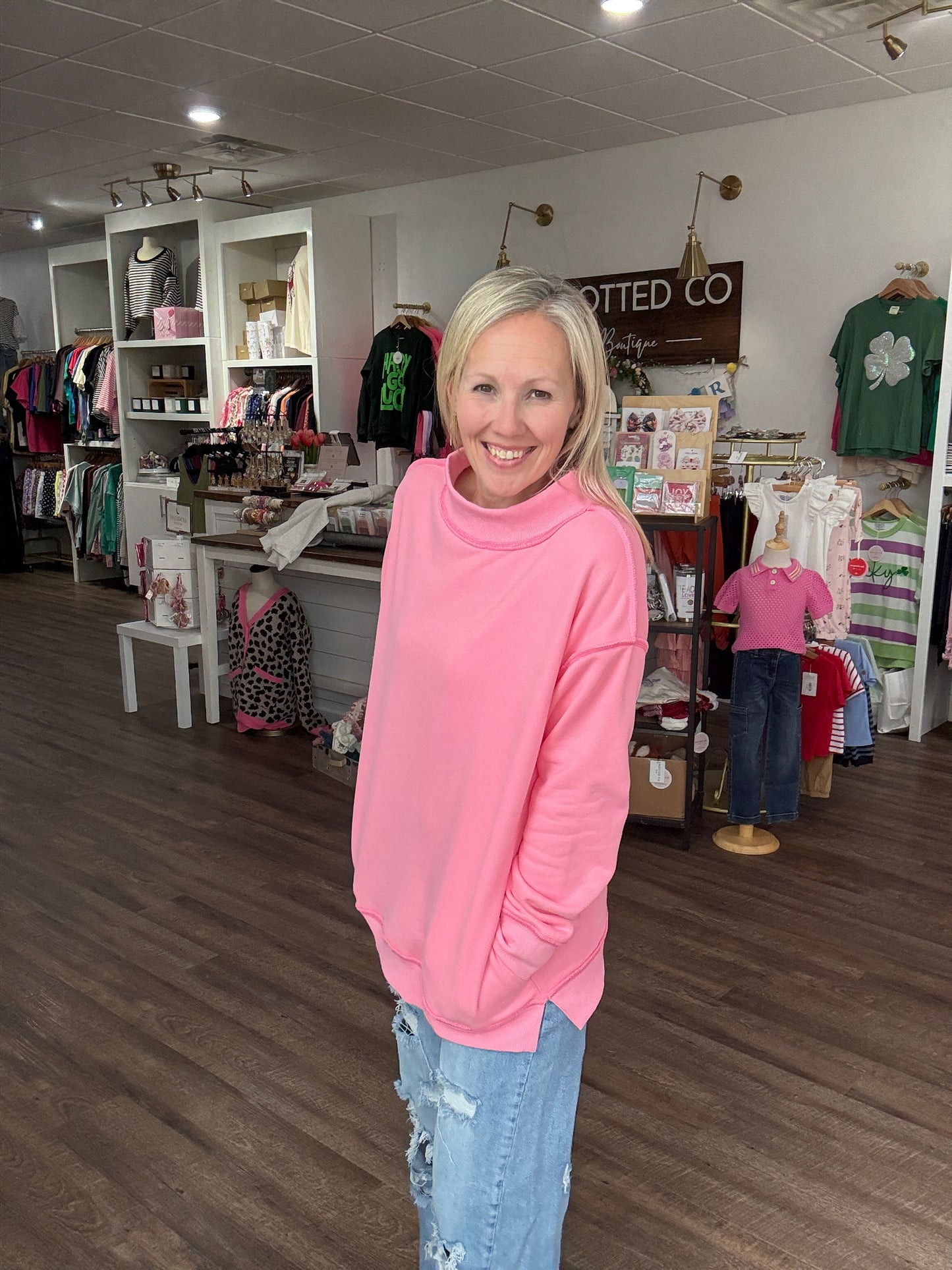 Spring Fling Mock Neck- Pink