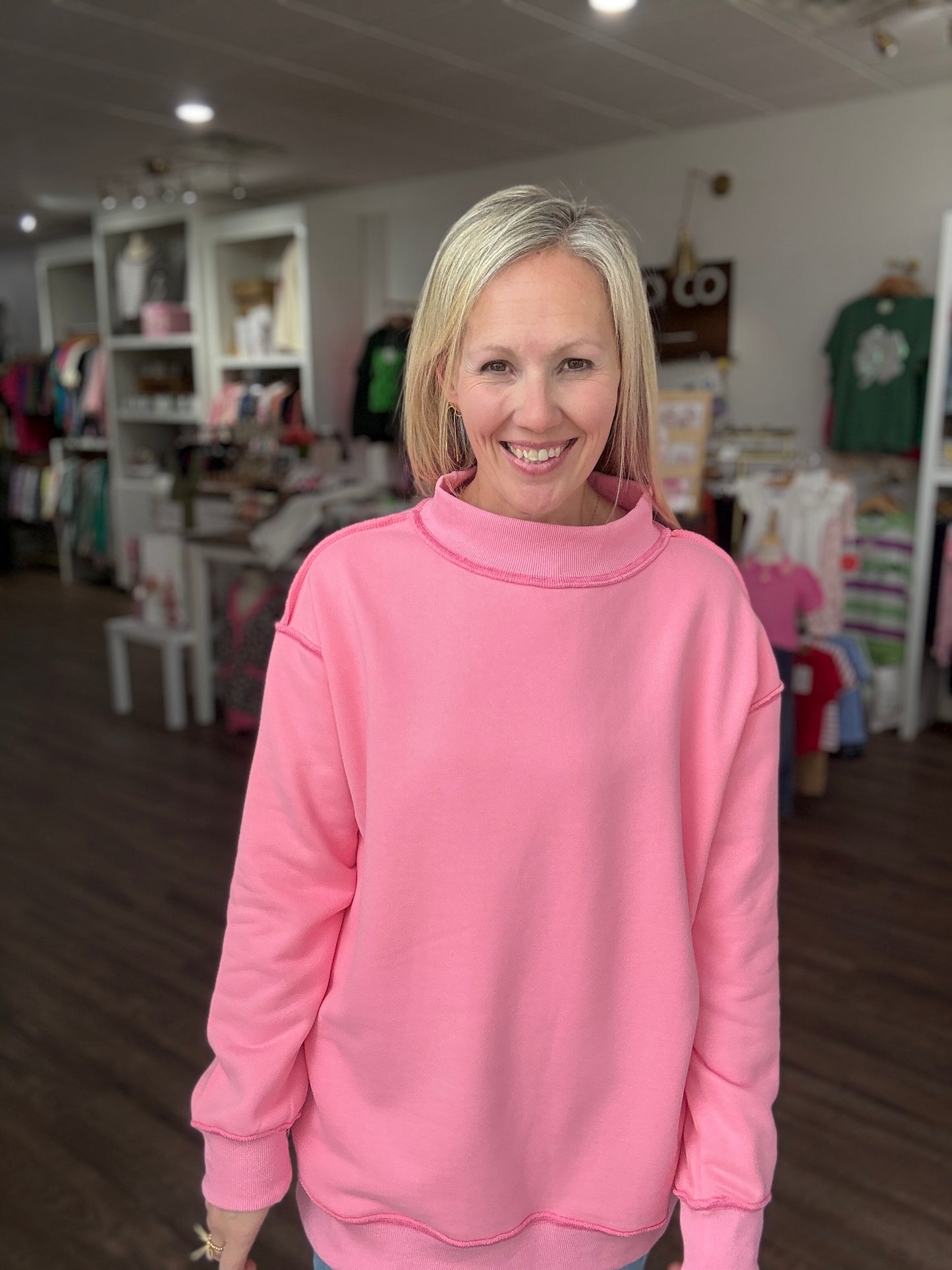 Spring Fling Mock Neck- Pink