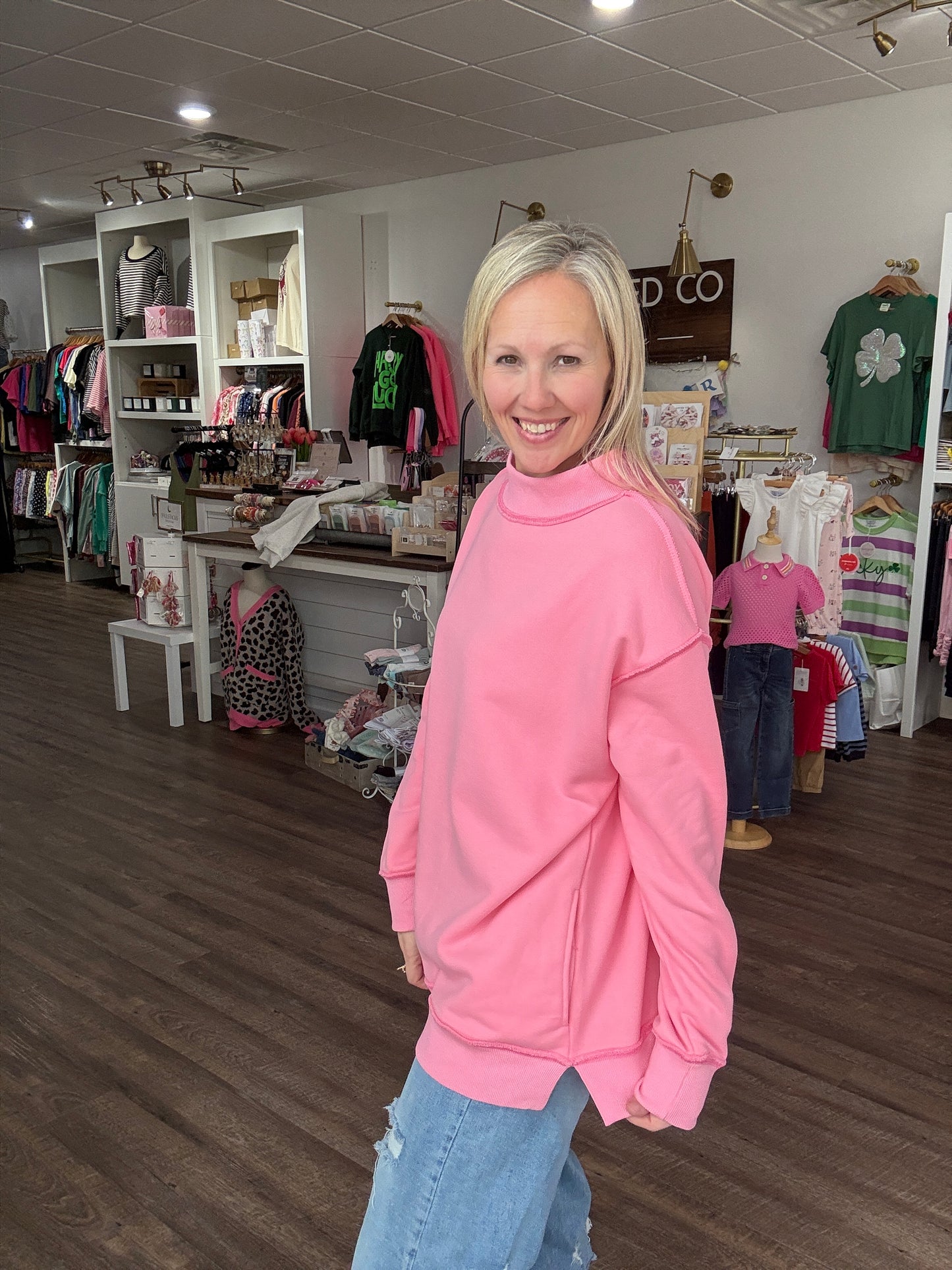 Spring Fling Mock Neck- Pink