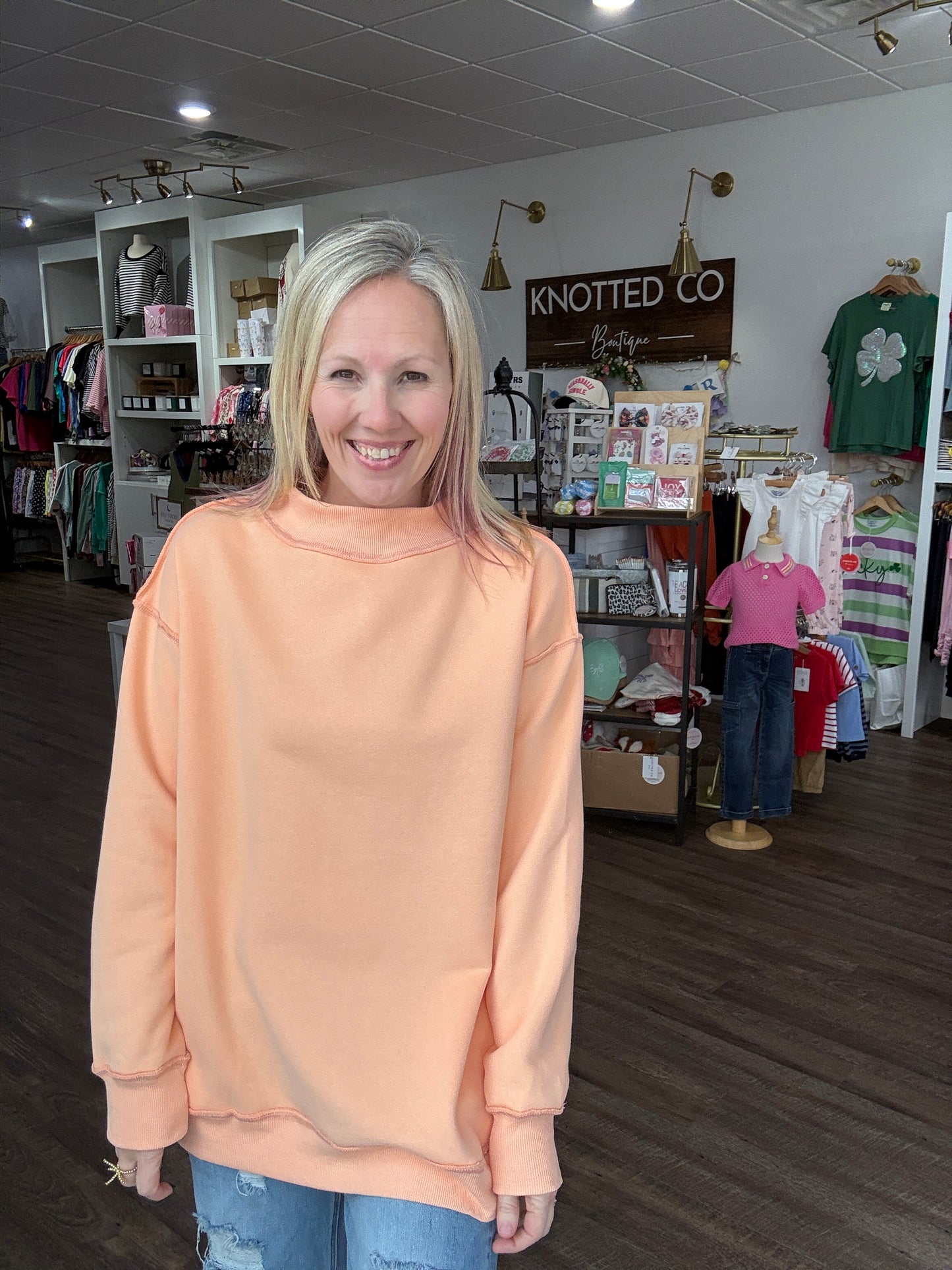 Spring Fling Mock Neck- Peach