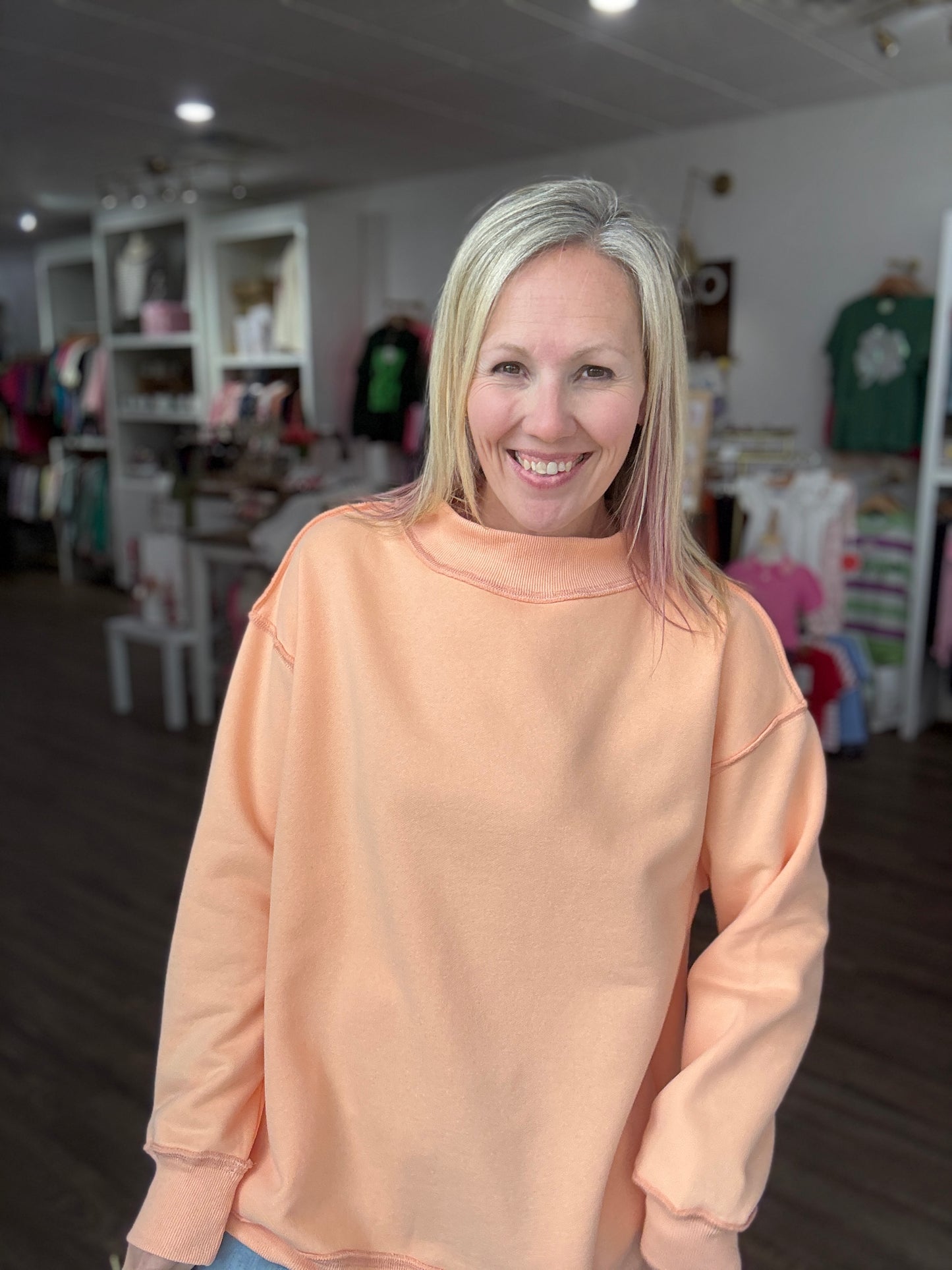 Spring Fling Mock Neck- Peach