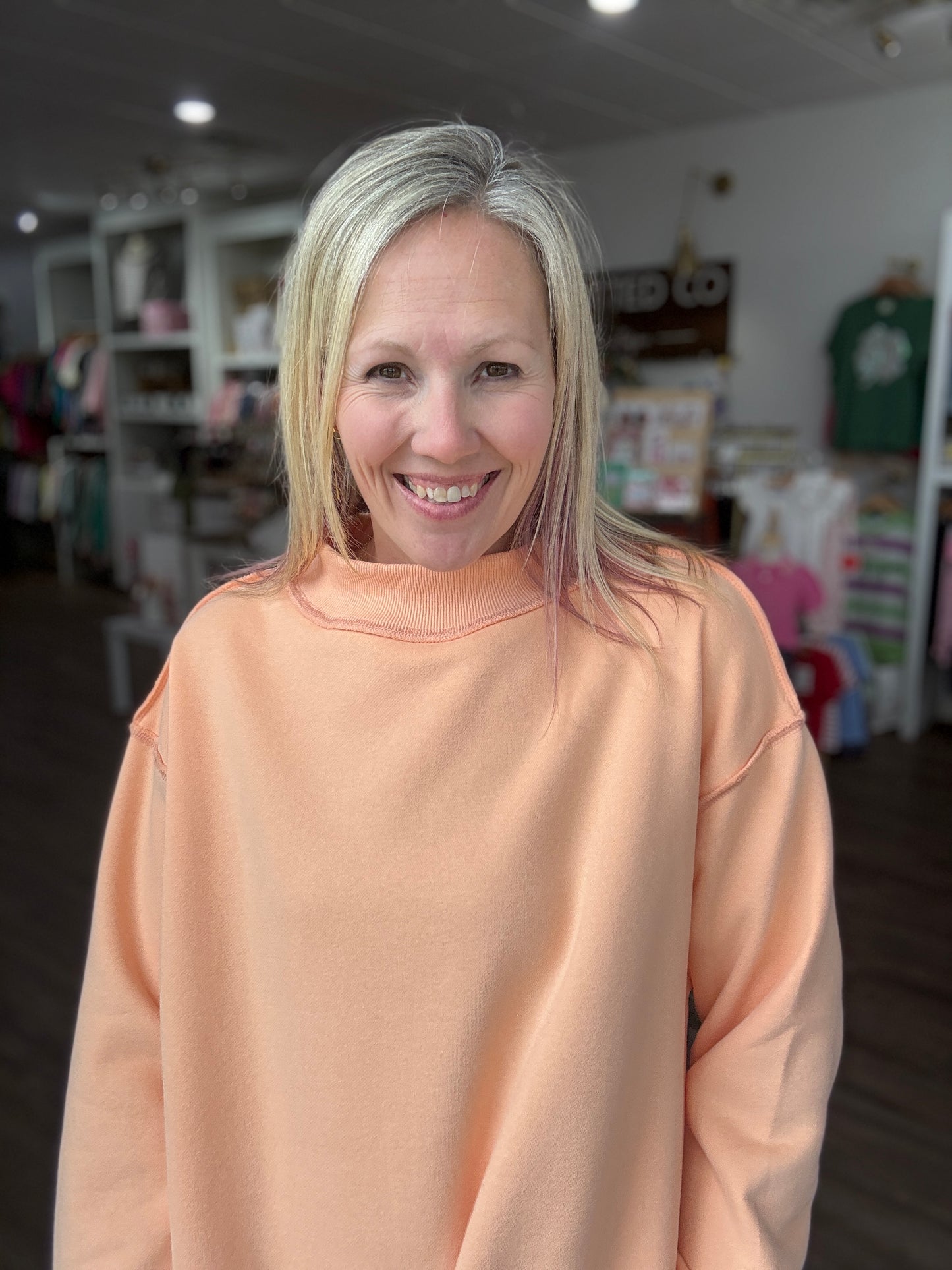 Spring Fling Mock Neck- Peach