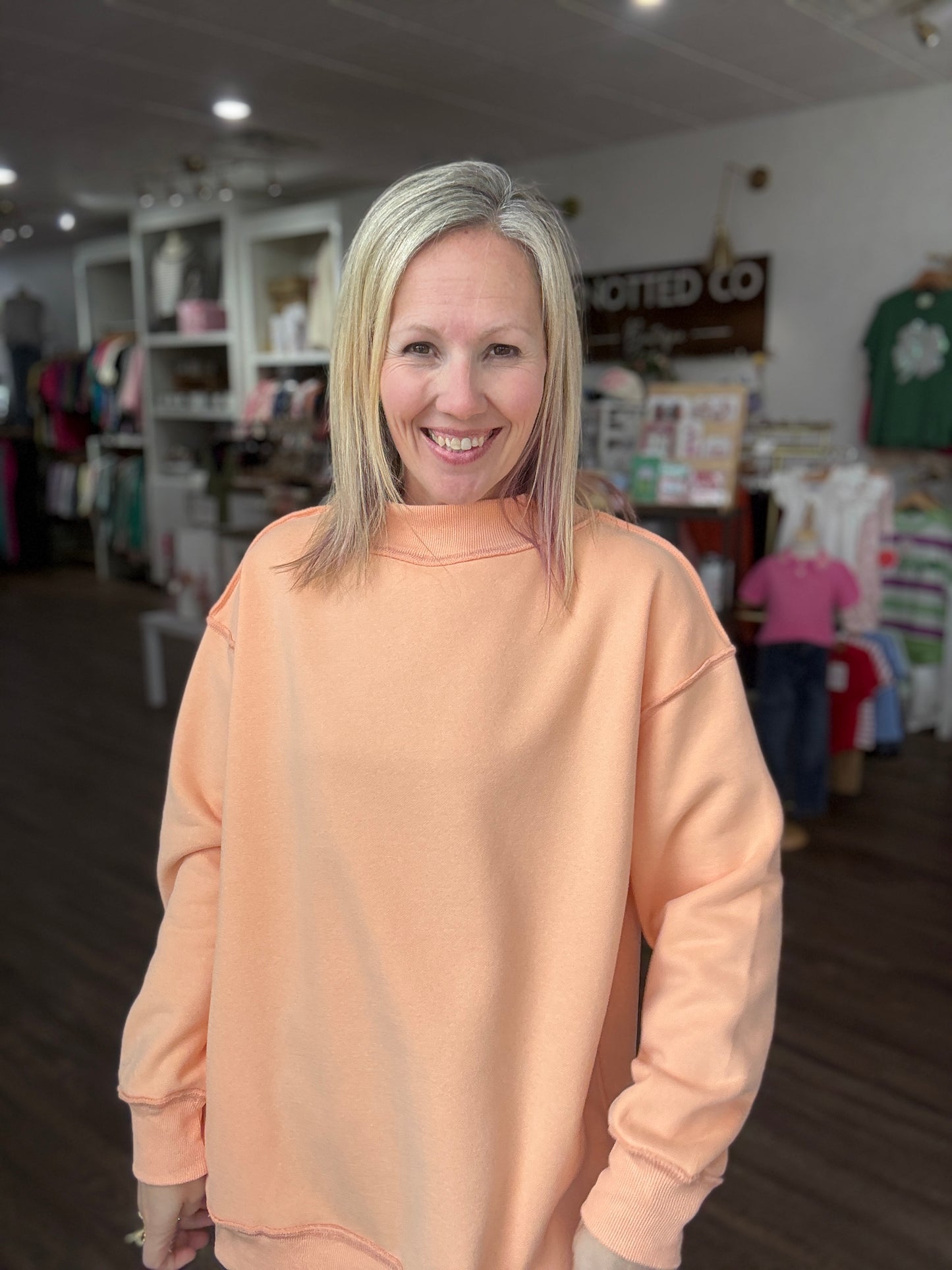 Spring Fling Mock Neck- Peach