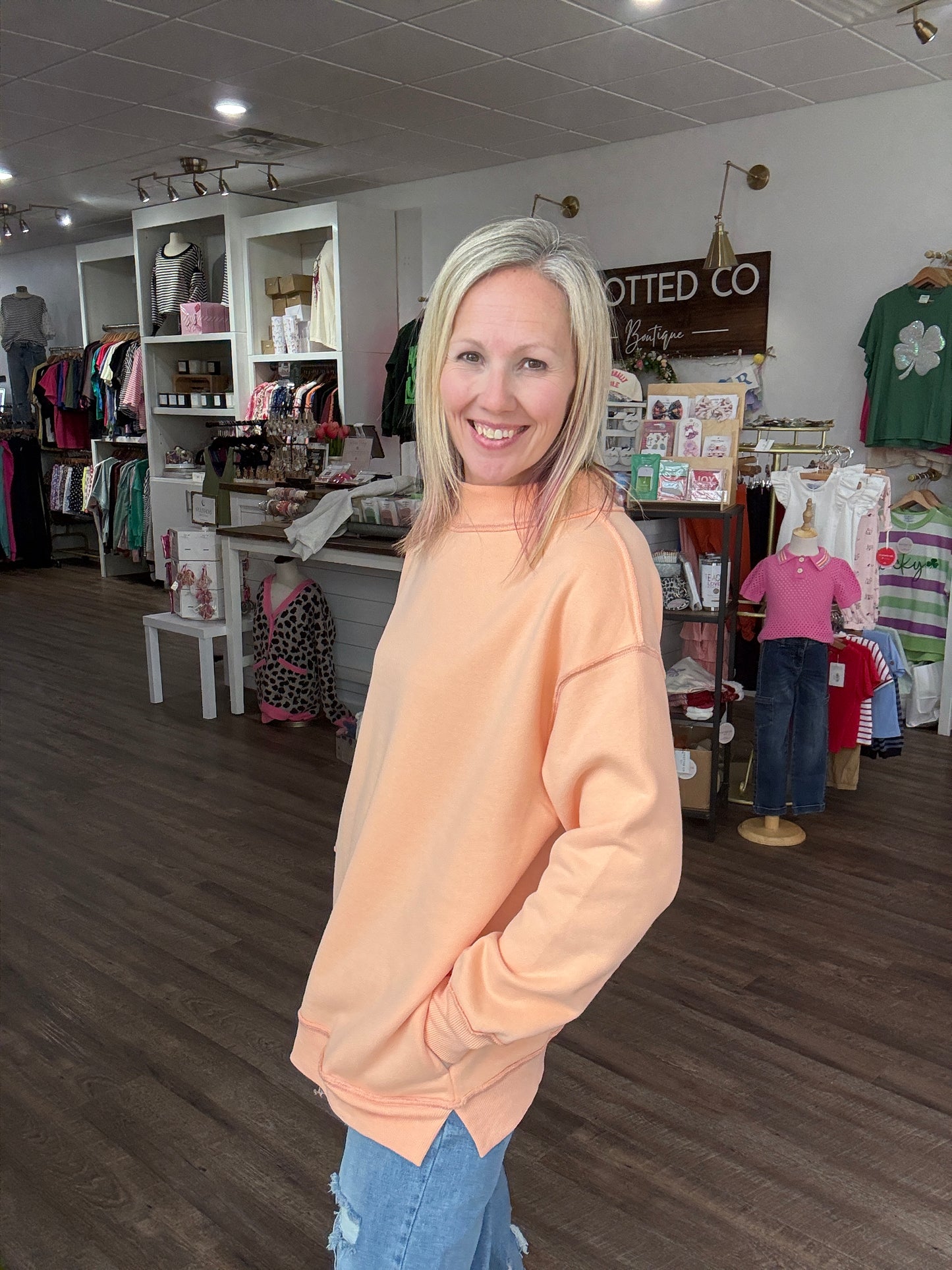 Spring Fling Mock Neck- Peach
