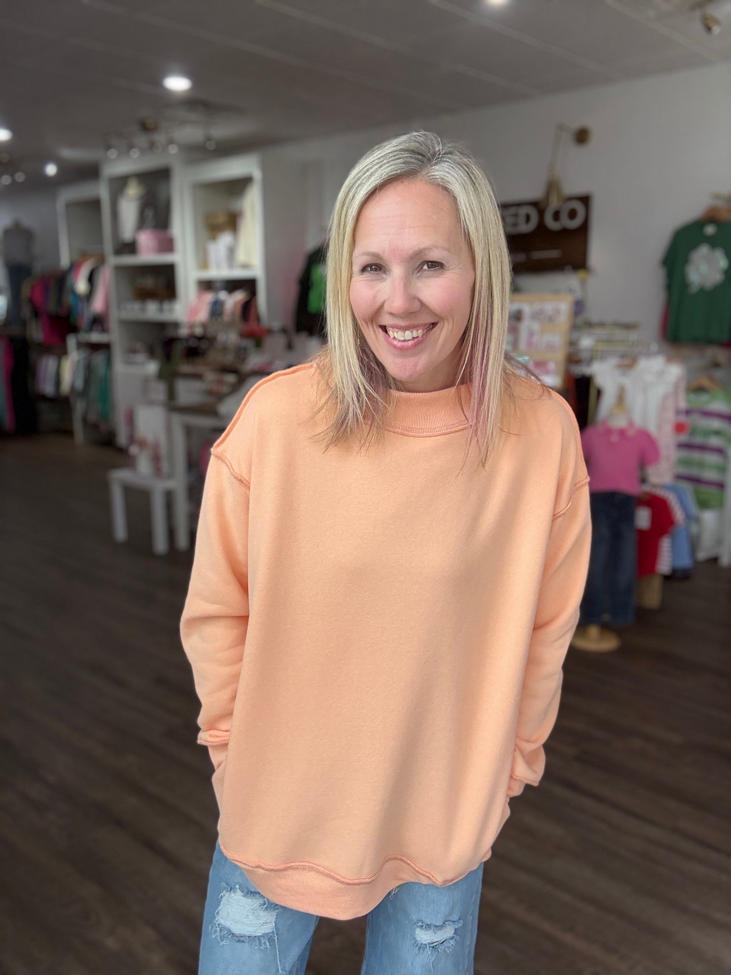 Spring Fling Mock Neck- Peach