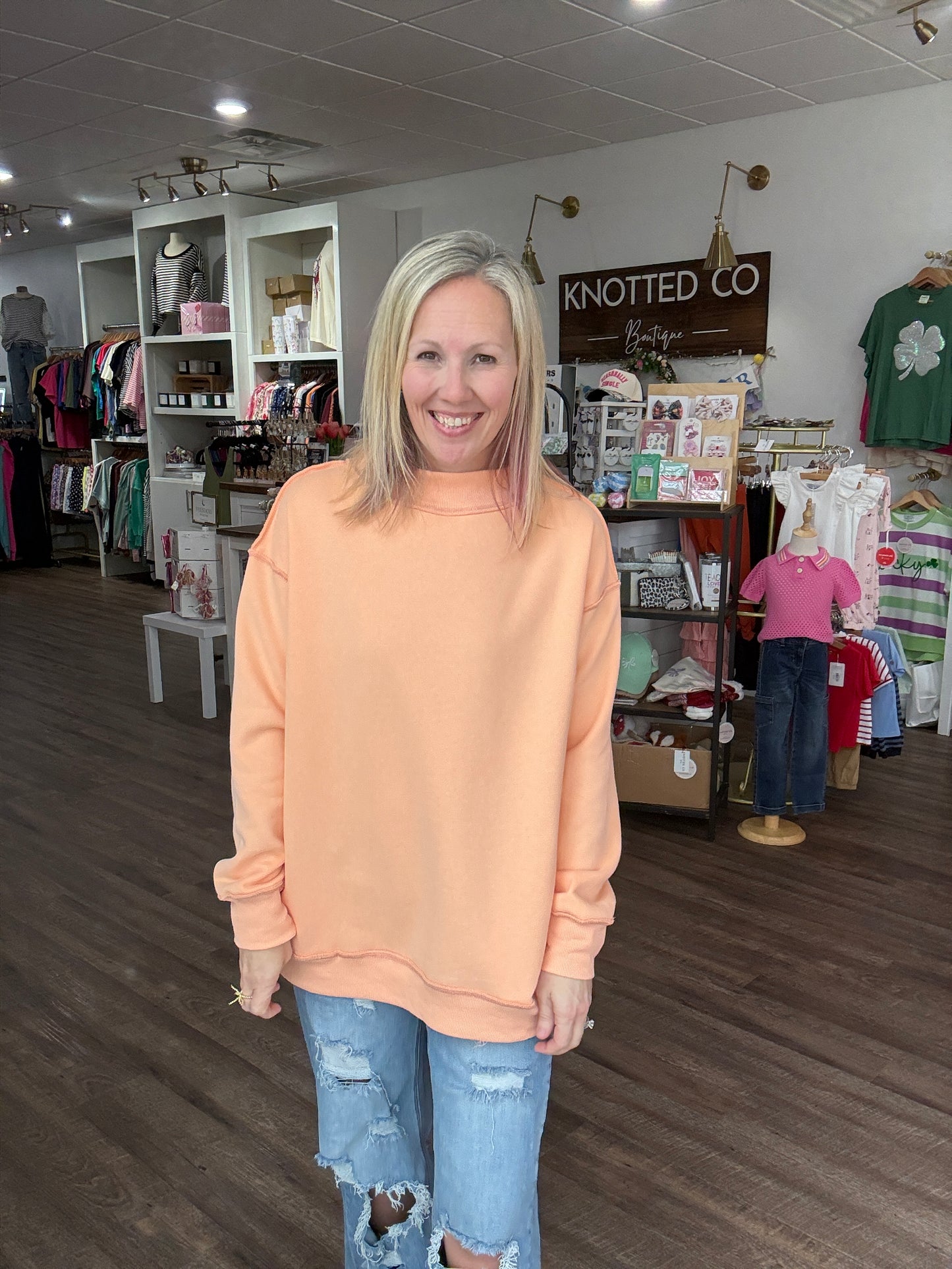 Spring Fling Mock Neck- Peach