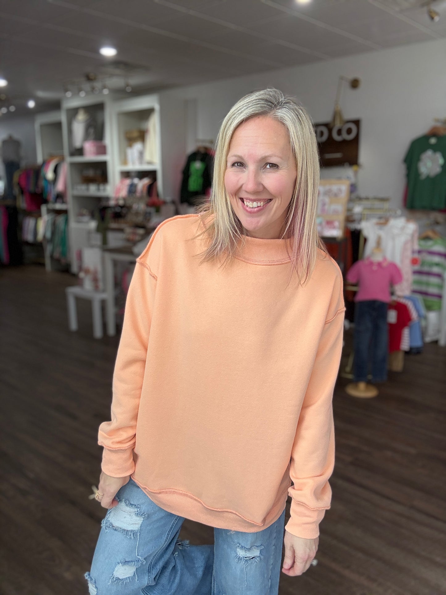 Spring Fling Mock Neck- Peach