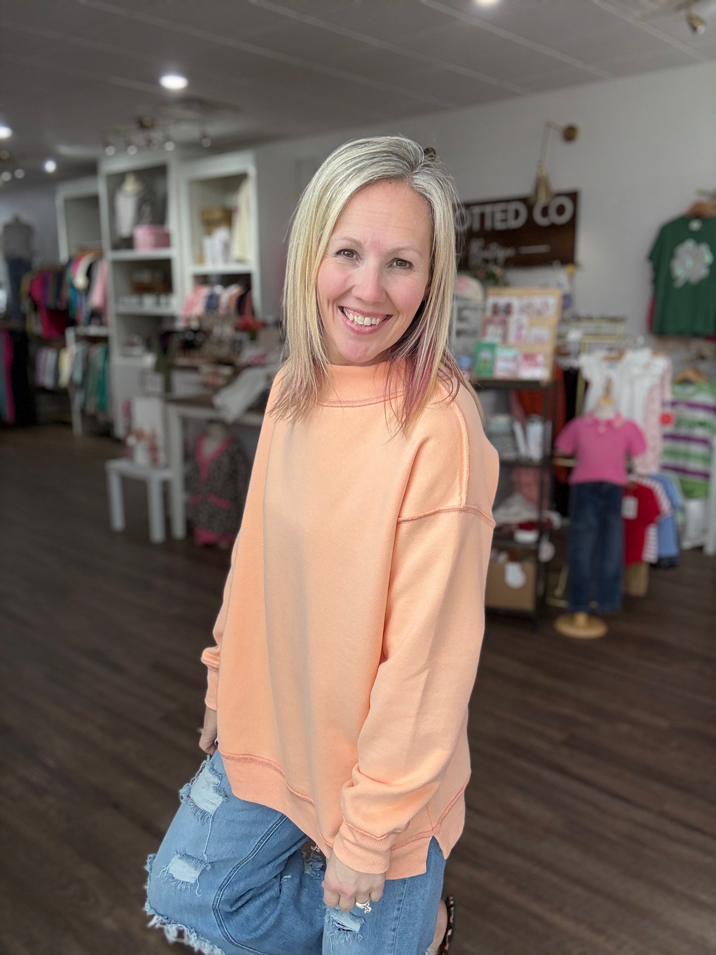 Spring Fling Mock Neck- Peach