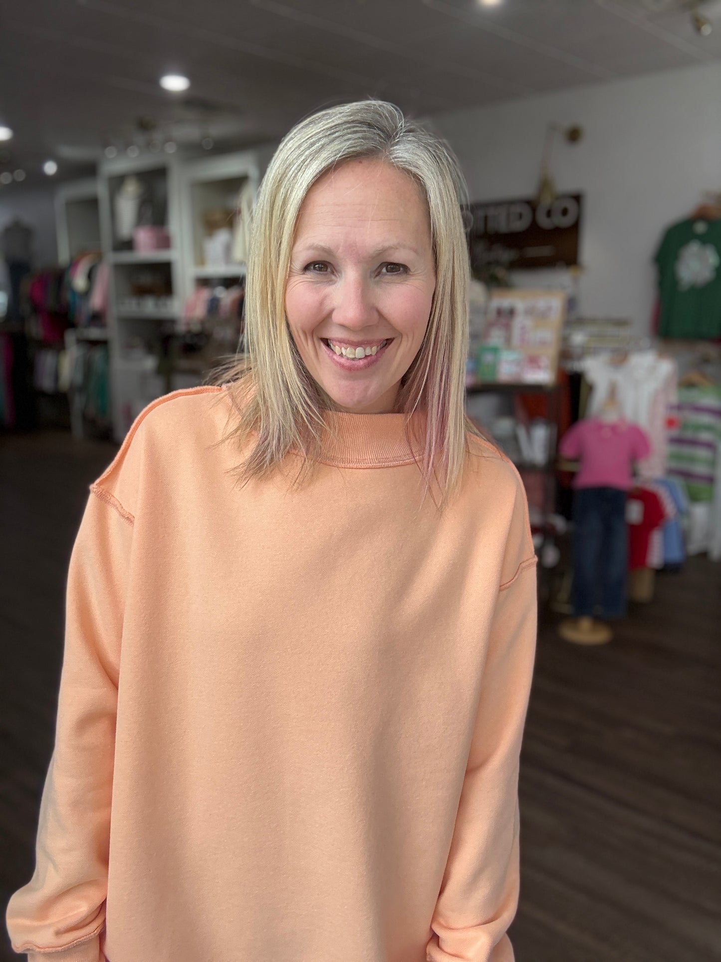 Spring Fling Mock Neck- Peach