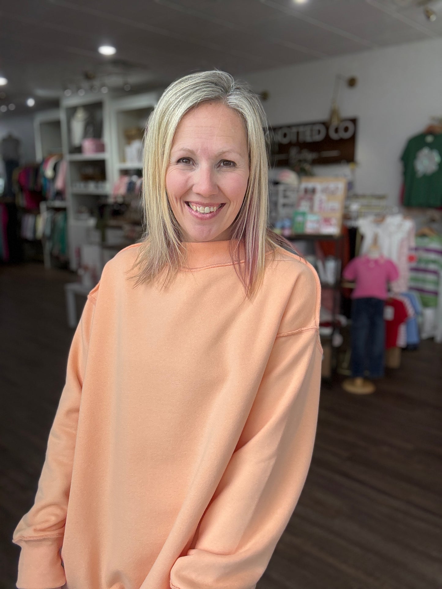 Spring Fling Mock Neck- Peach