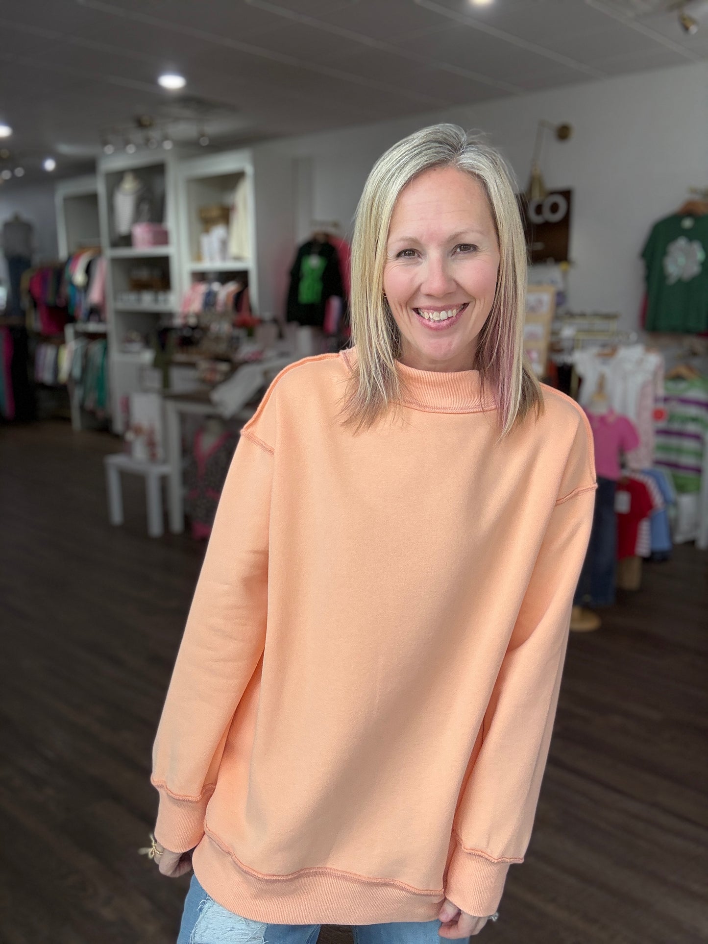 Spring Fling Mock Neck- Peach