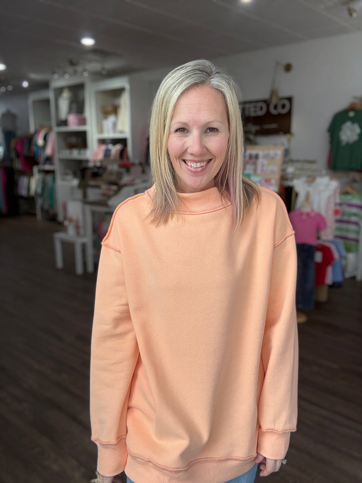 Spring Fling Mock Neck- Peach